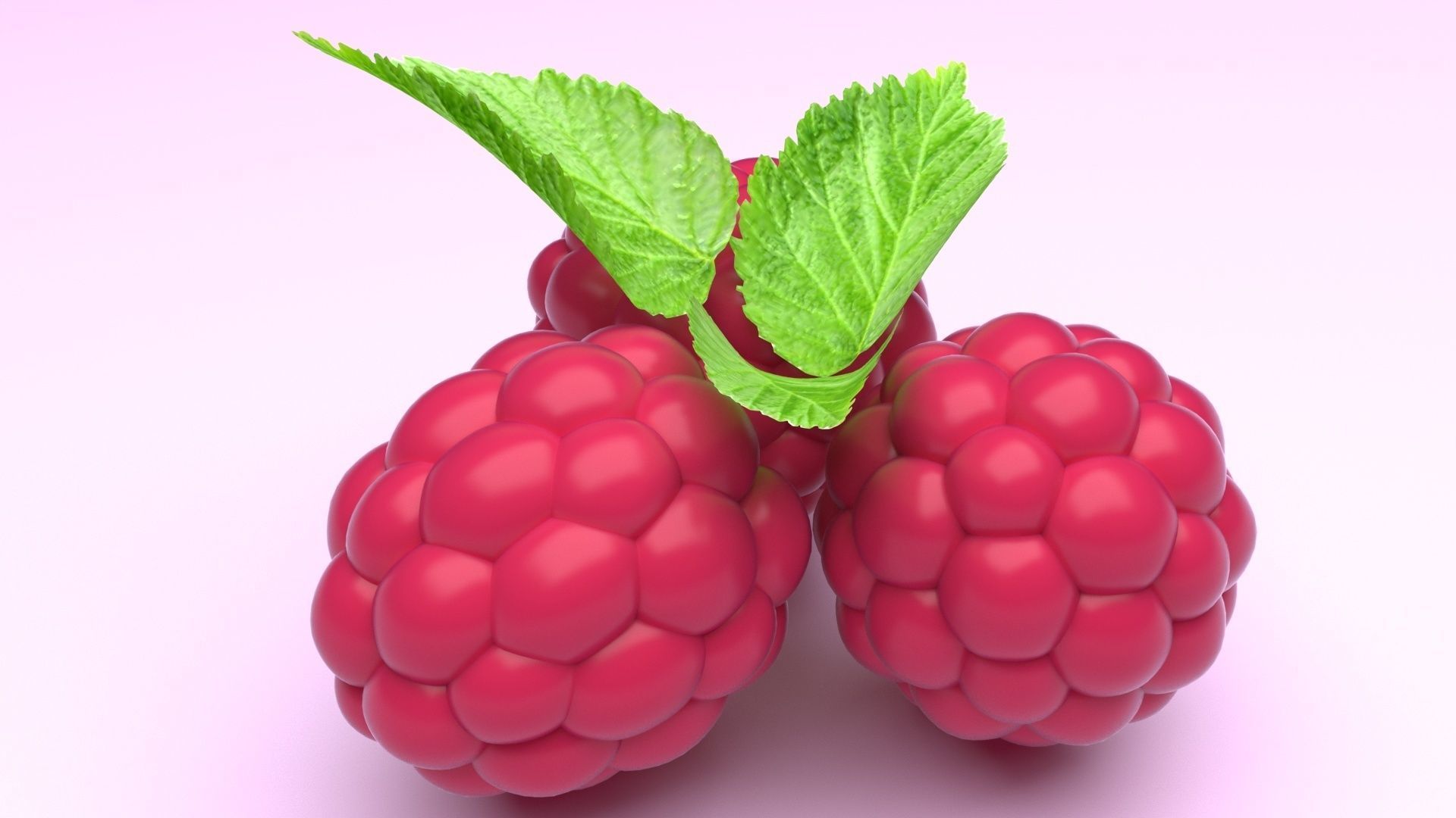 Raspberries With Leaves 3D model_5