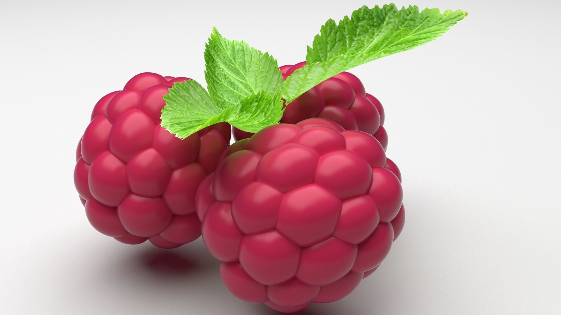 Raspberries With Leaves 3D model_2
