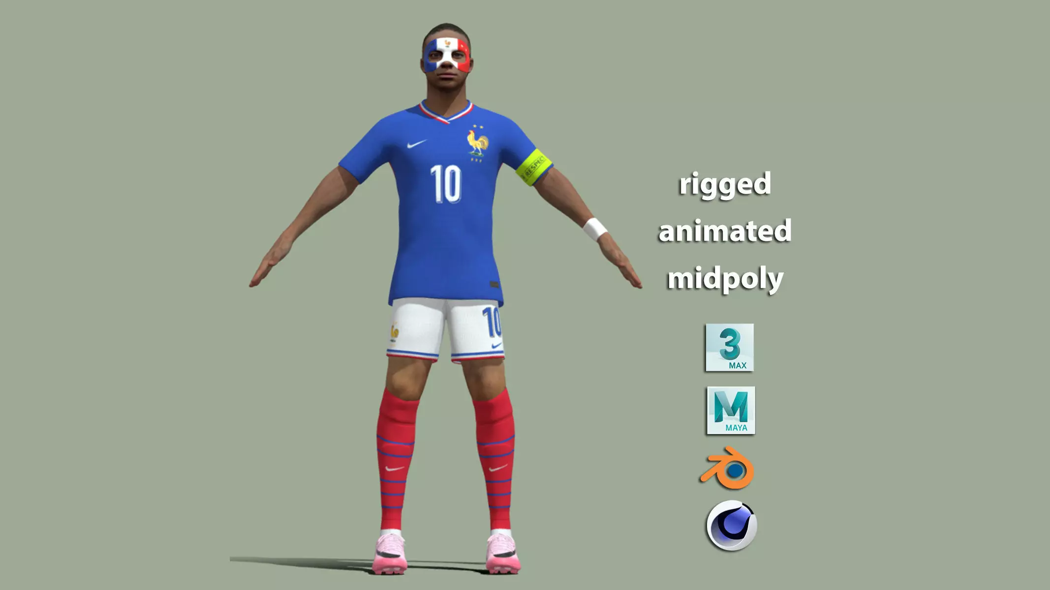 T-Pose Rigged Kylian Mbappe Euro 2024 3D model_0