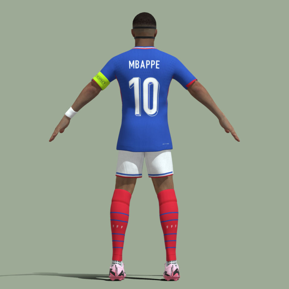 T-Pose Rigged Kylian Mbappe Euro 2024 3D model_3