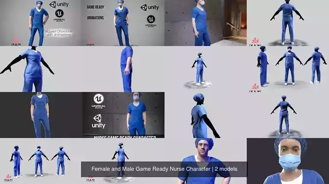 Female and Male Game Ready Nurse Character