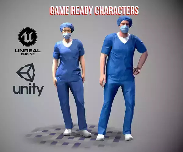 Female and Male Game Ready Nurse Character 3D Model Collection