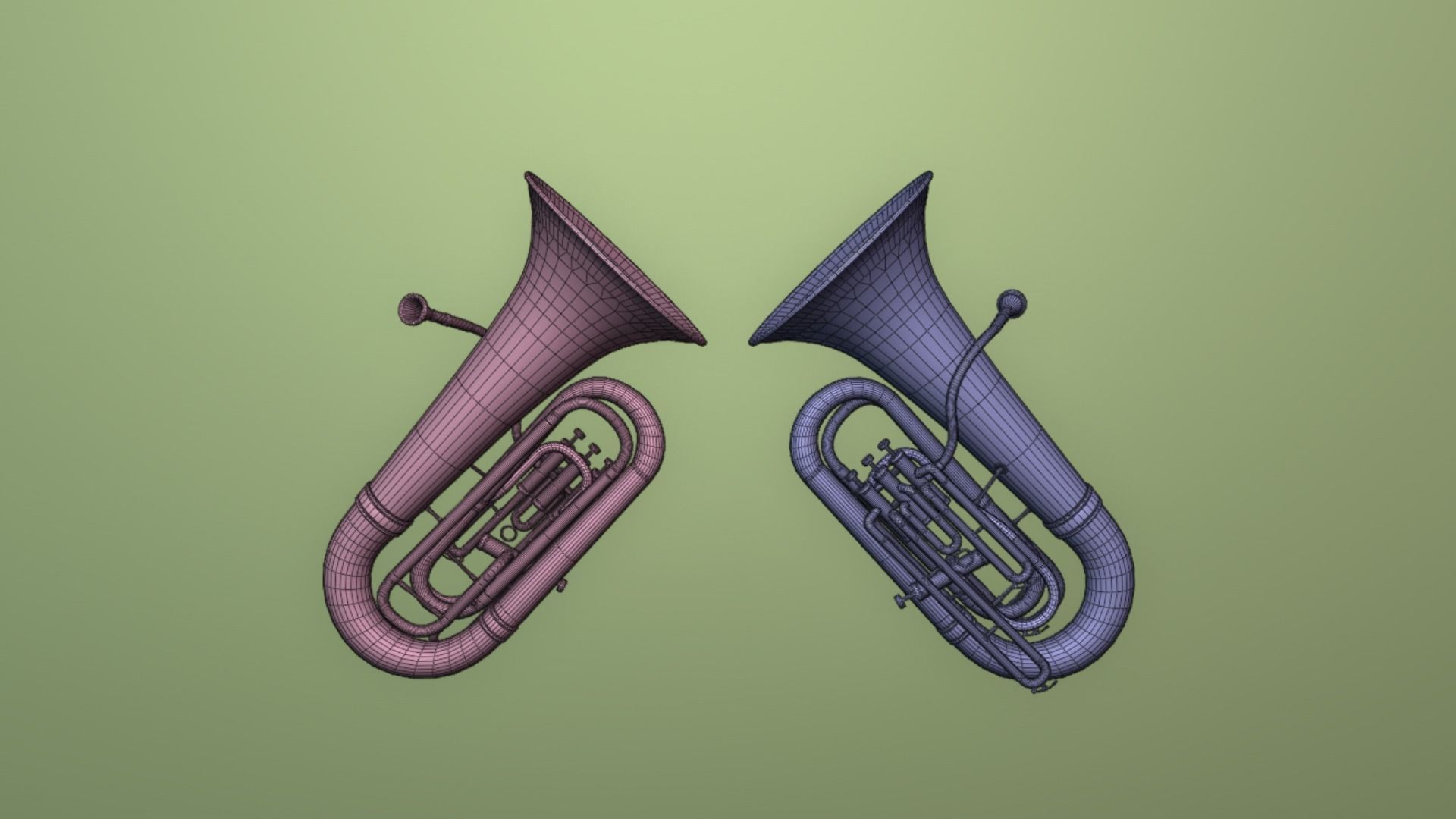 Tuba Three Materials Brass Copper and Silver 3D model_24