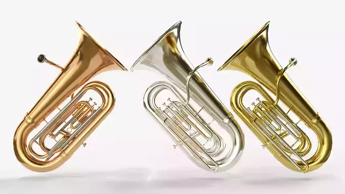 Tuba Three Materials Brass Copper and Silver 3D model