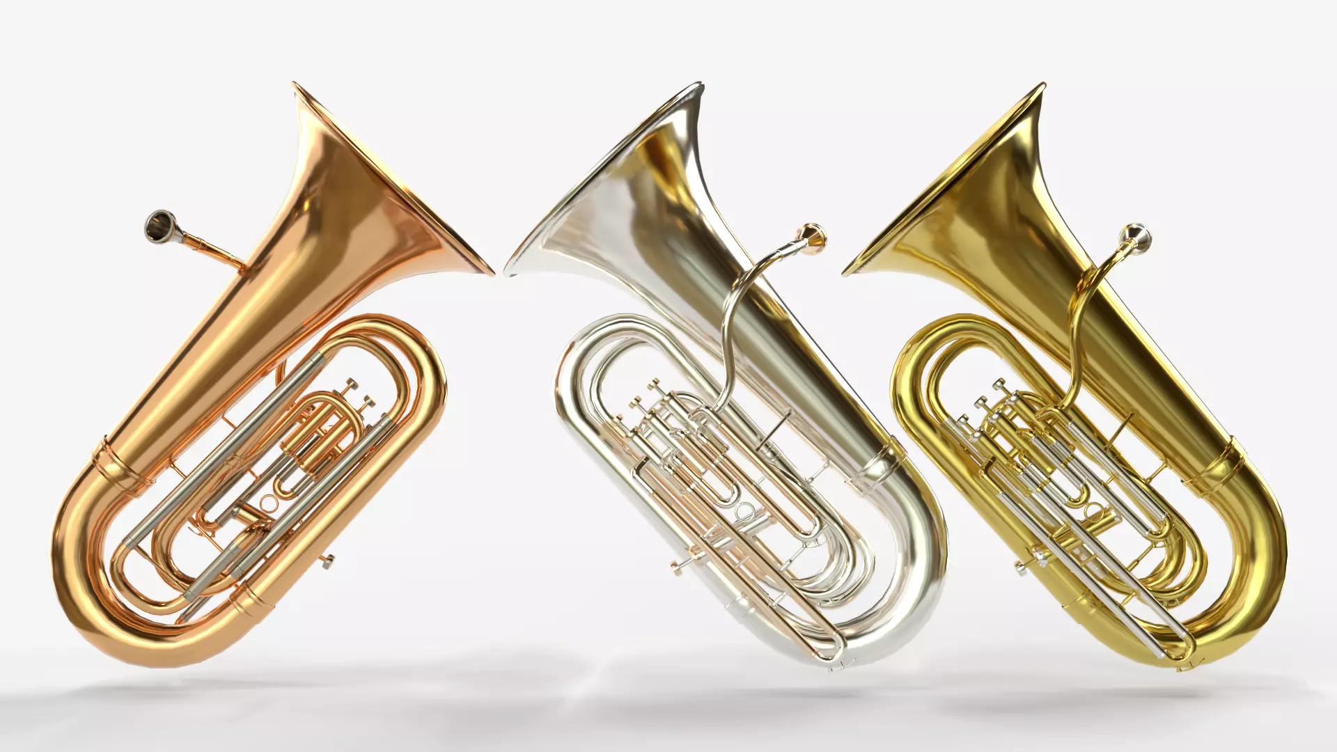 Tuba Three Materials Brass Copper and Silver 3D model_0