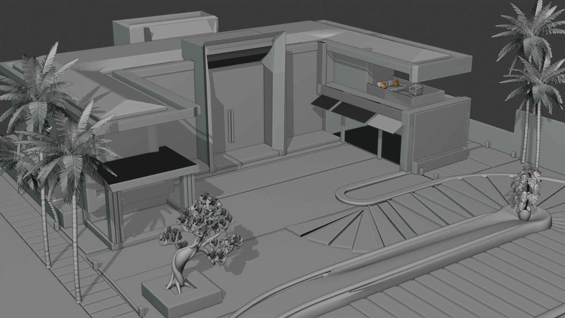 modern villa exterior design Low-poly 3D model_10