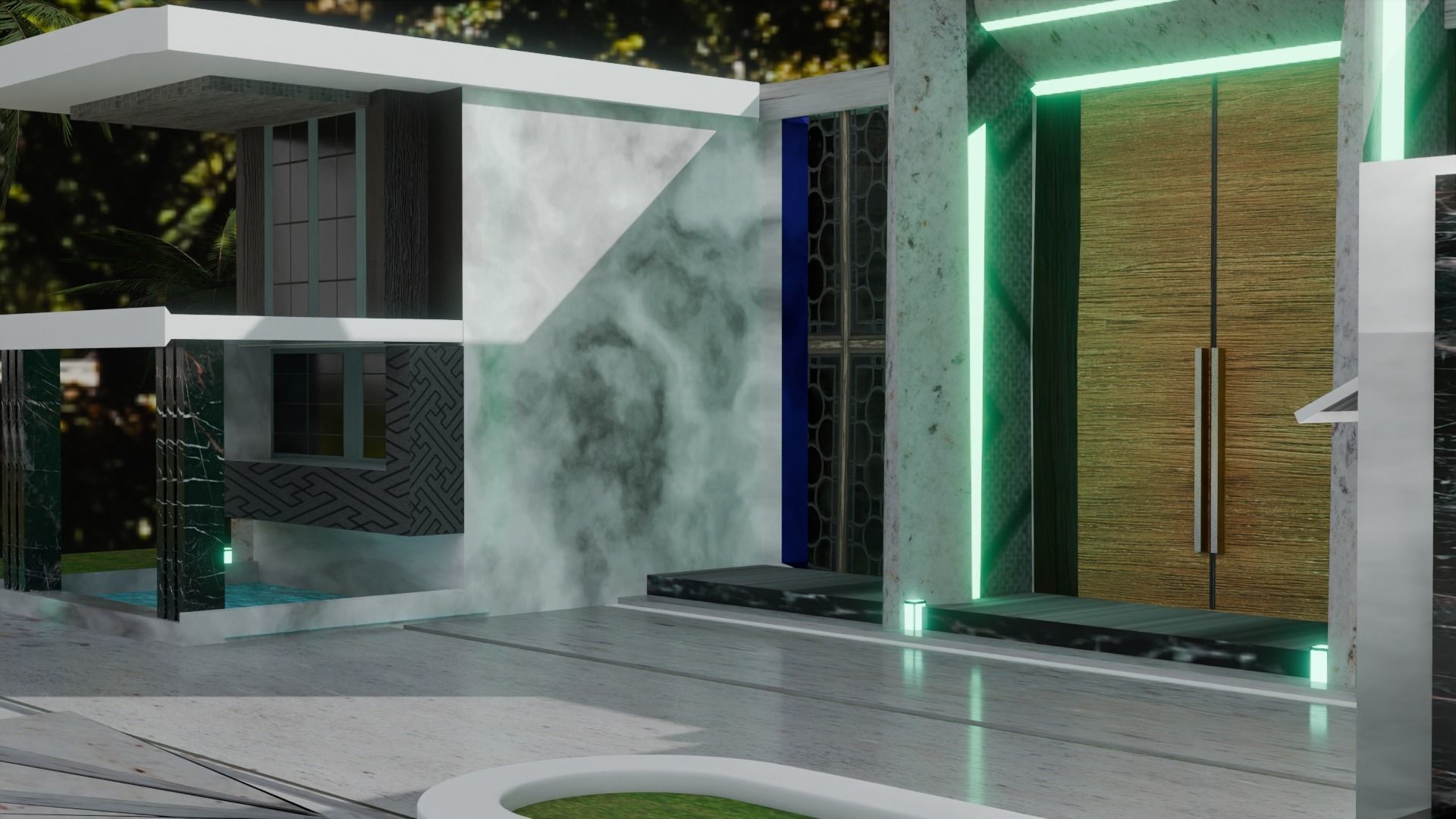 modern villa exterior design Low-poly 3D model_3