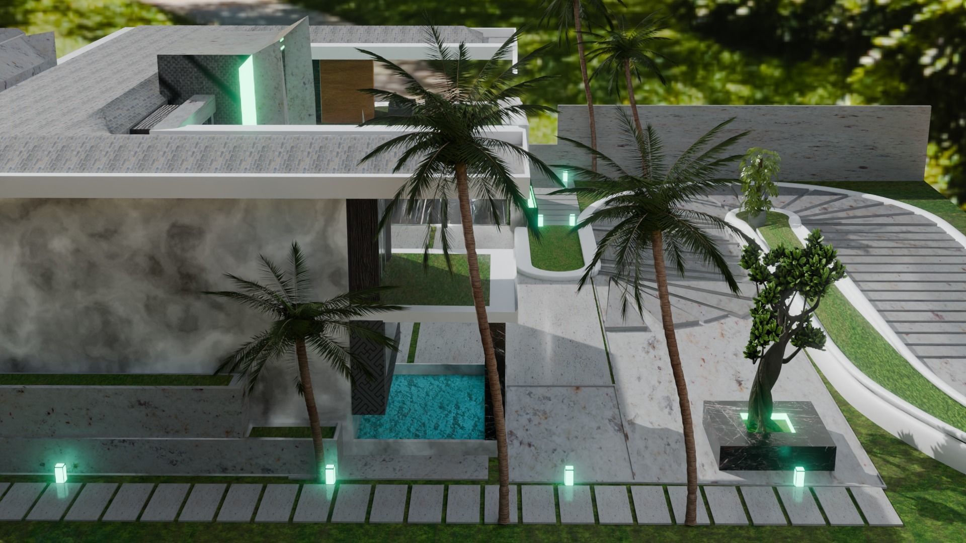 modern villa exterior design Low-poly 3D model_6