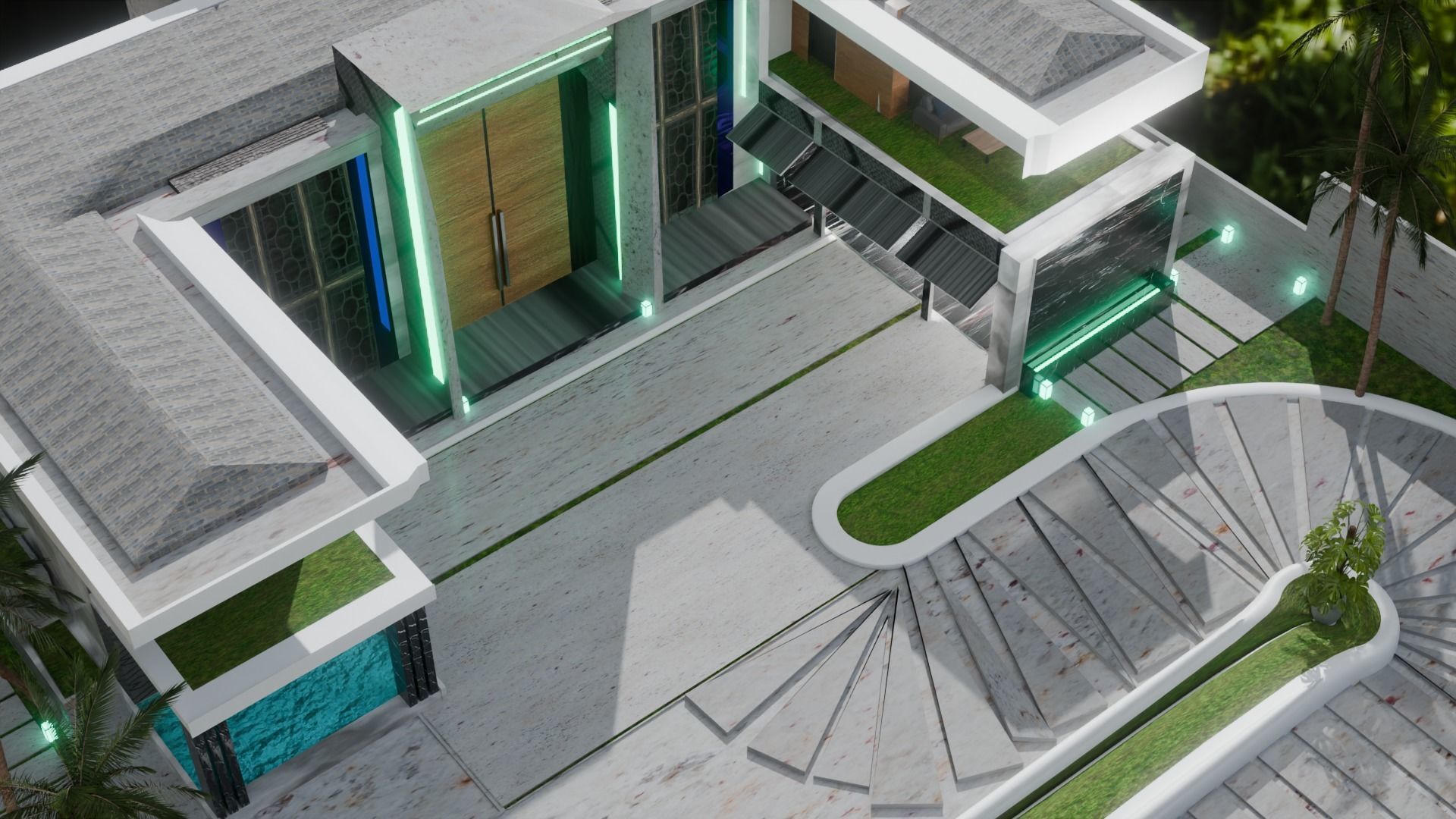 modern villa exterior design Low-poly 3D model_4