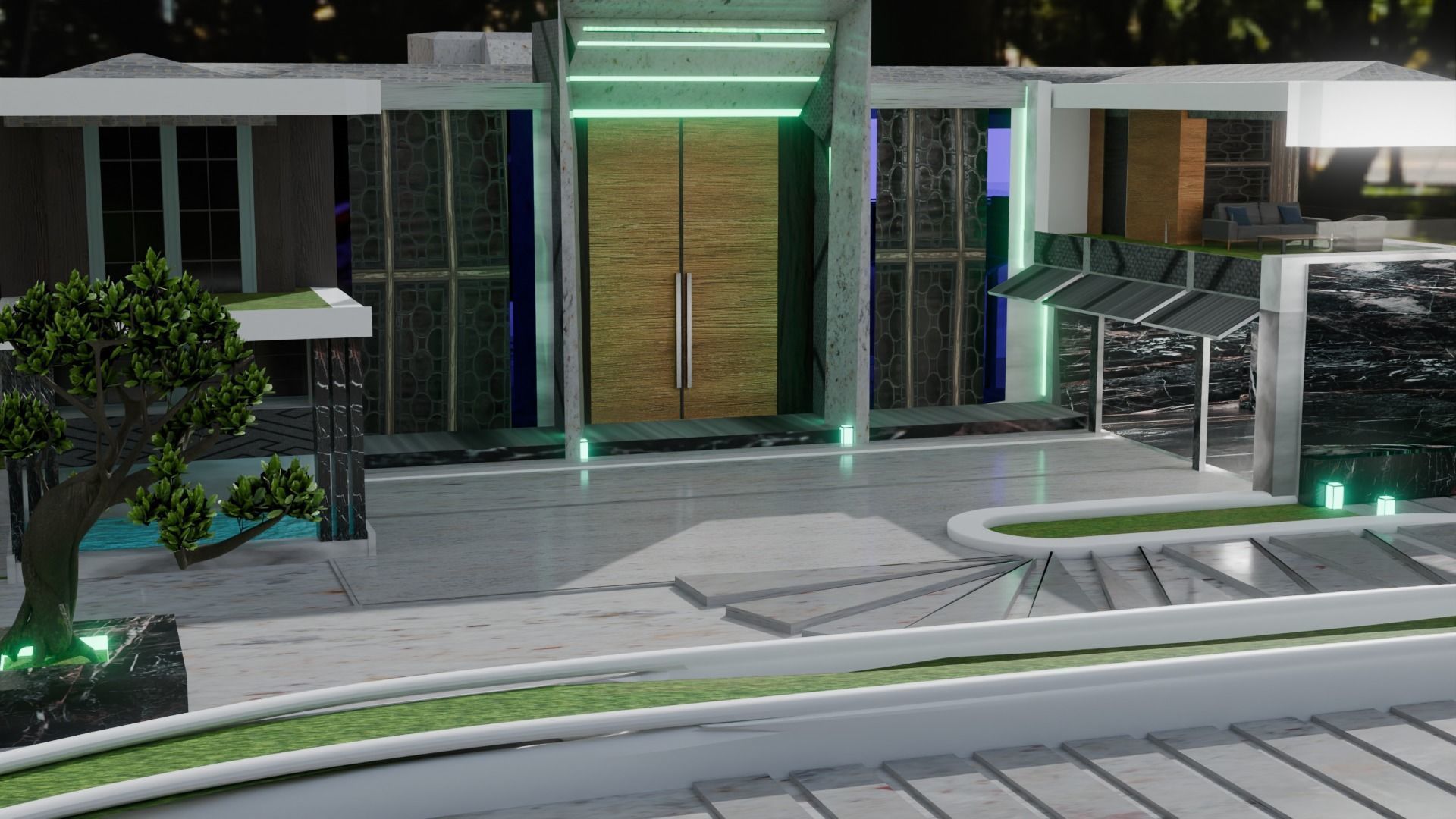 modern villa exterior design Low-poly 3D model_1