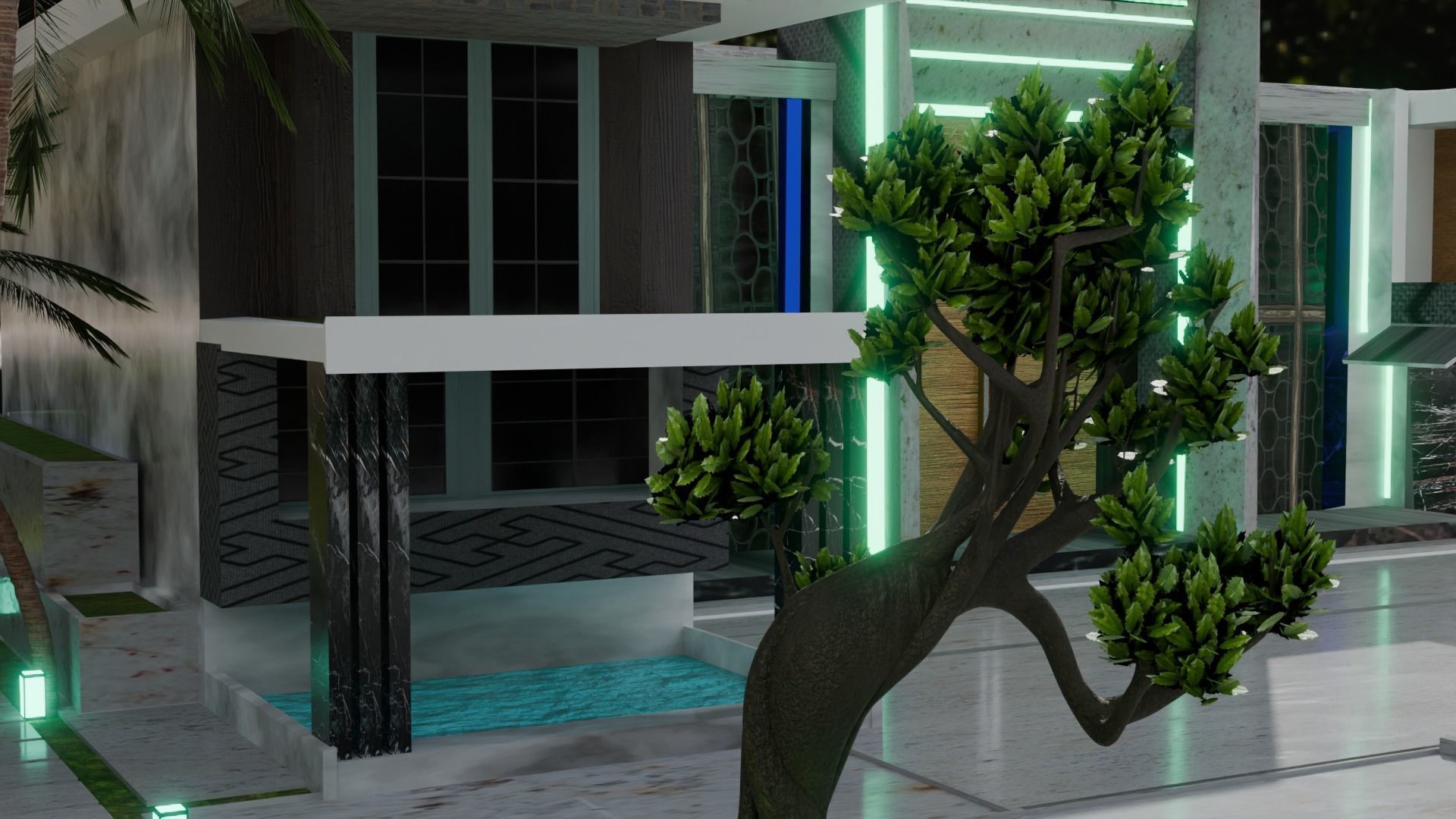 modern villa exterior design Low-poly 3D model_7