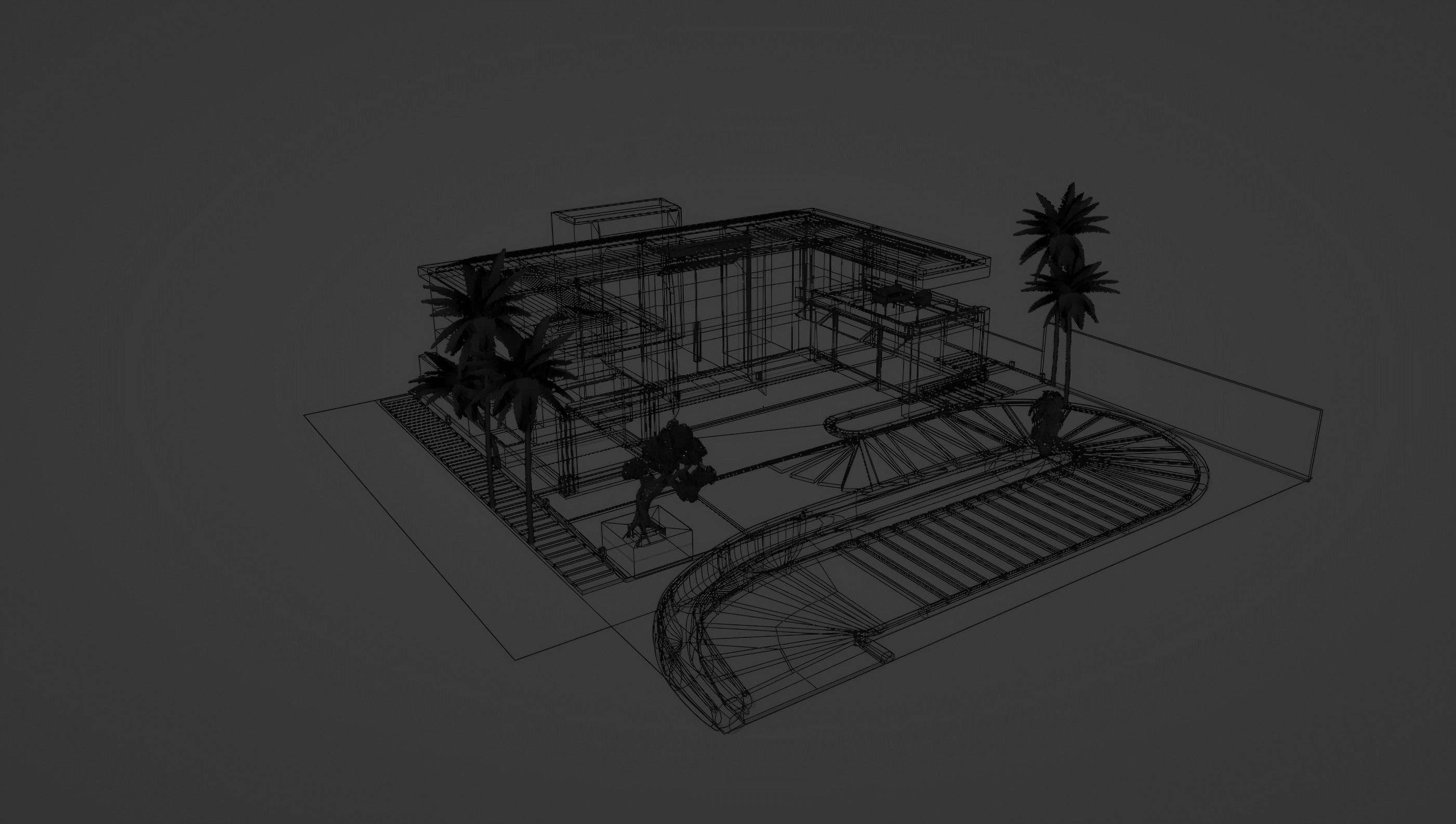 modern villa exterior design Low-poly 3D model_11