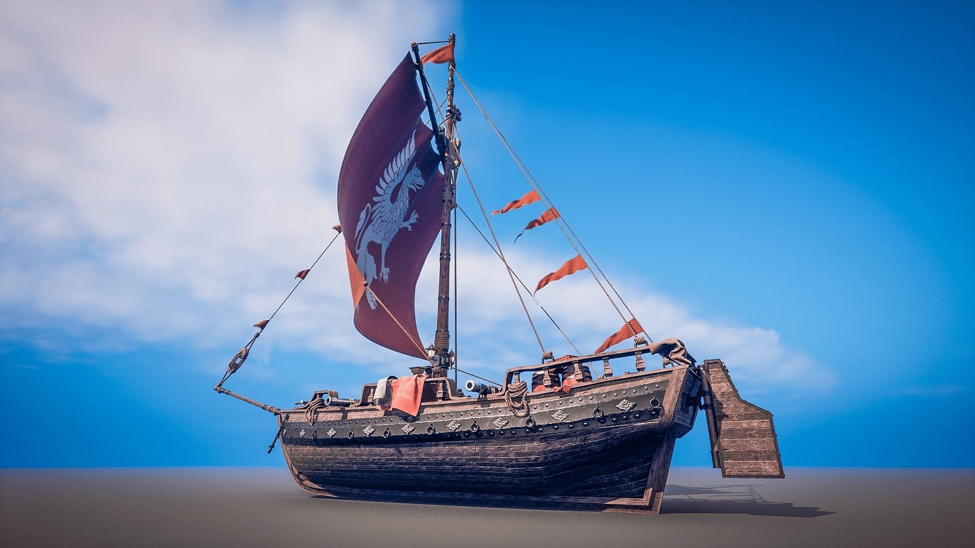 Ship Sloop AgeOfDiscoveryShipsCollection Low-poly 3D model_2