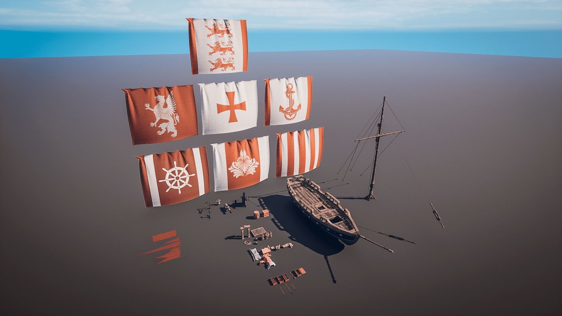 Ship Sloop AgeOfDiscoveryShipsCollection Low-poly 3D model_8