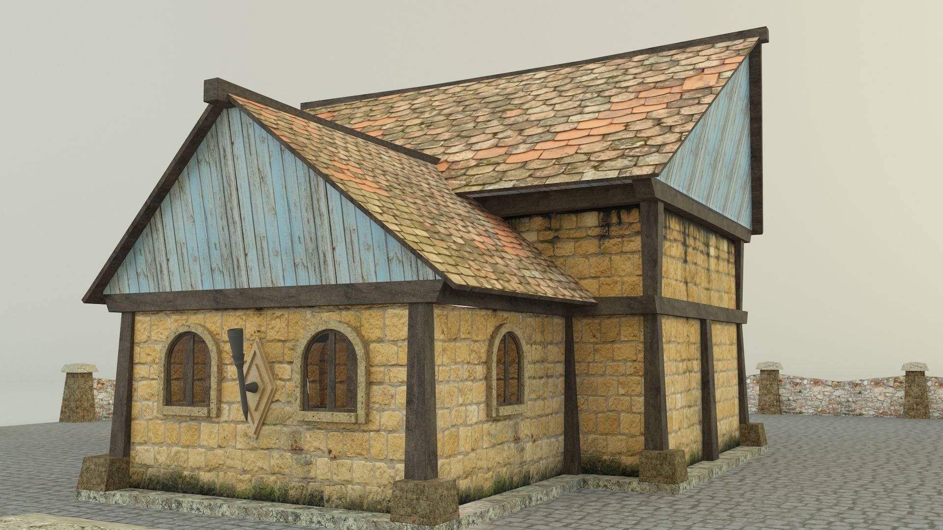 Medieval house 3D model_3