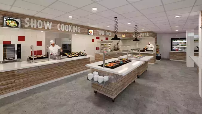 self-service corporate cafeteria 3D model