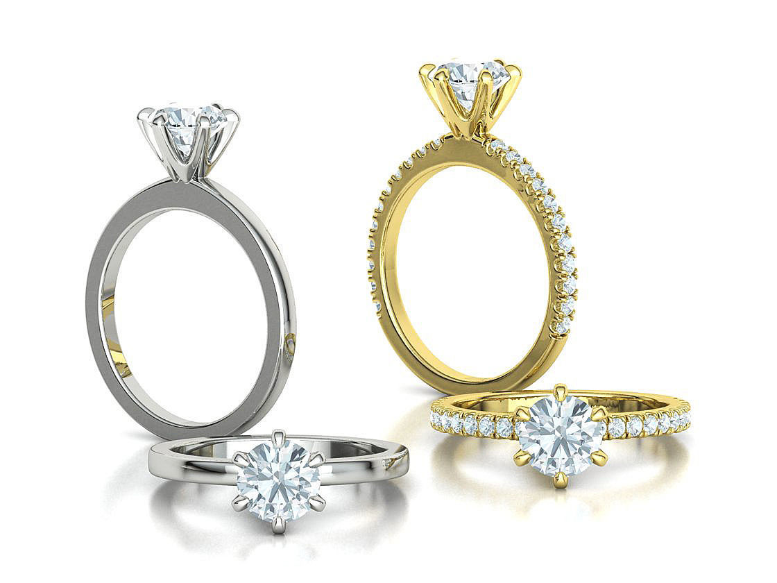 Solitaire Engagement 2 Rings  1ct main stone setting 3D Model Collection_2