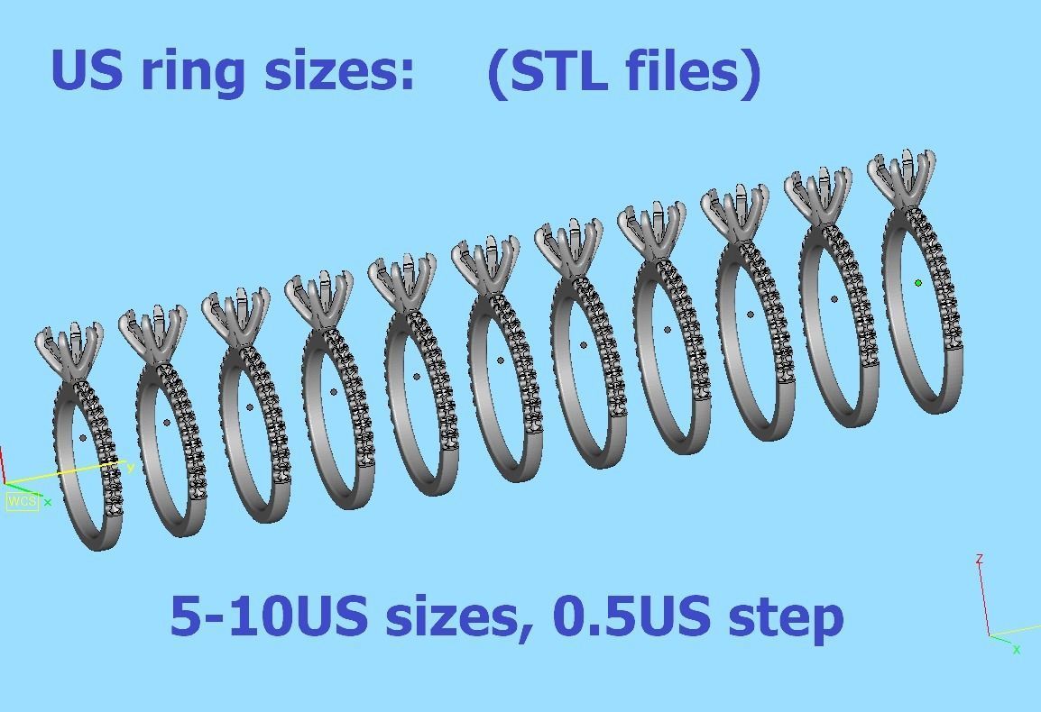 Solitaire Engagement 2 Rings  1ct main stone setting 3D Model Collection_31