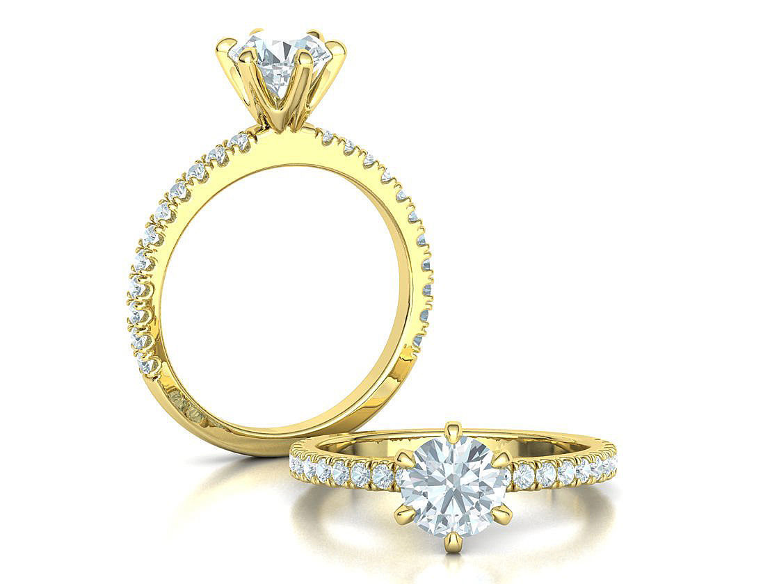 Solitaire Engagement 2 Rings  1ct main stone setting 3D Model Collection_35