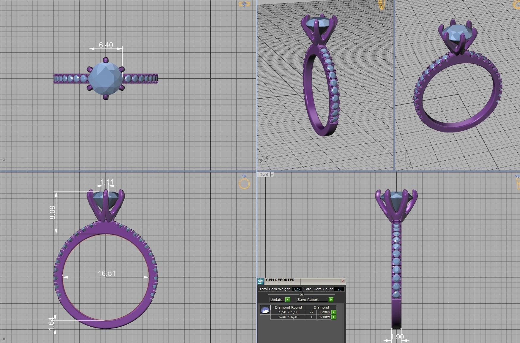 Solitaire Engagement 2 Rings  1ct main stone setting 3D Model Collection_29