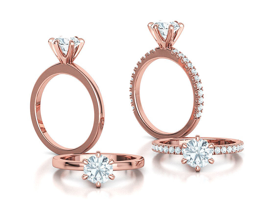 Solitaire Engagement 2 Rings  1ct main stone setting 3D Model Collection_3