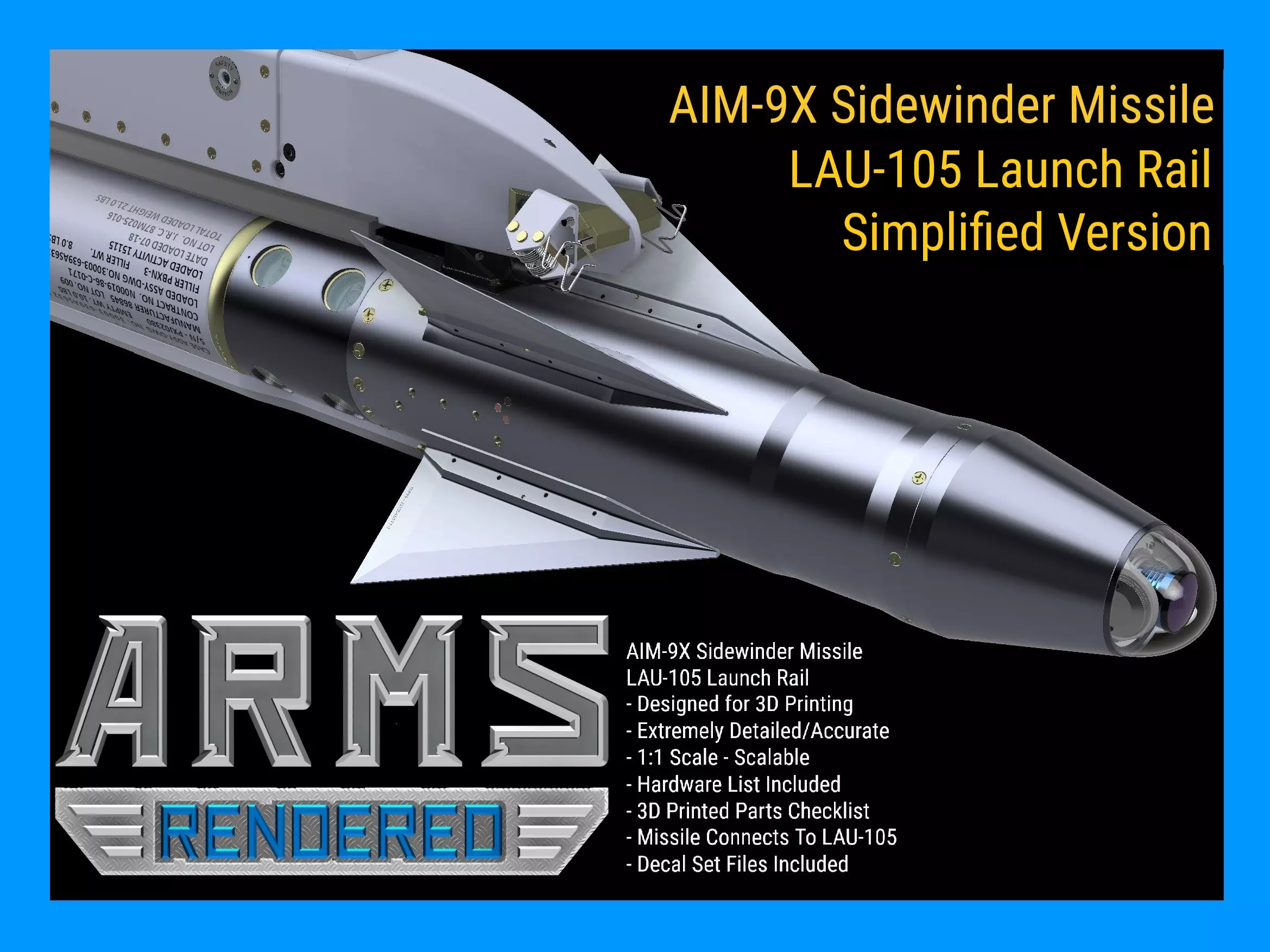 AIM-9X Sidewinder Simplified-Extreme Detail - 3D Print Ready 3D print model_0