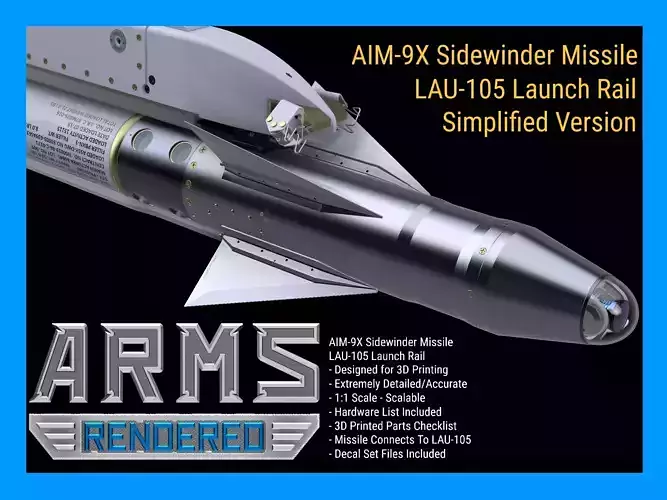 AIM-9X Sidewinder Simplified-Extreme Detail - 3D Print Ready 3D print model