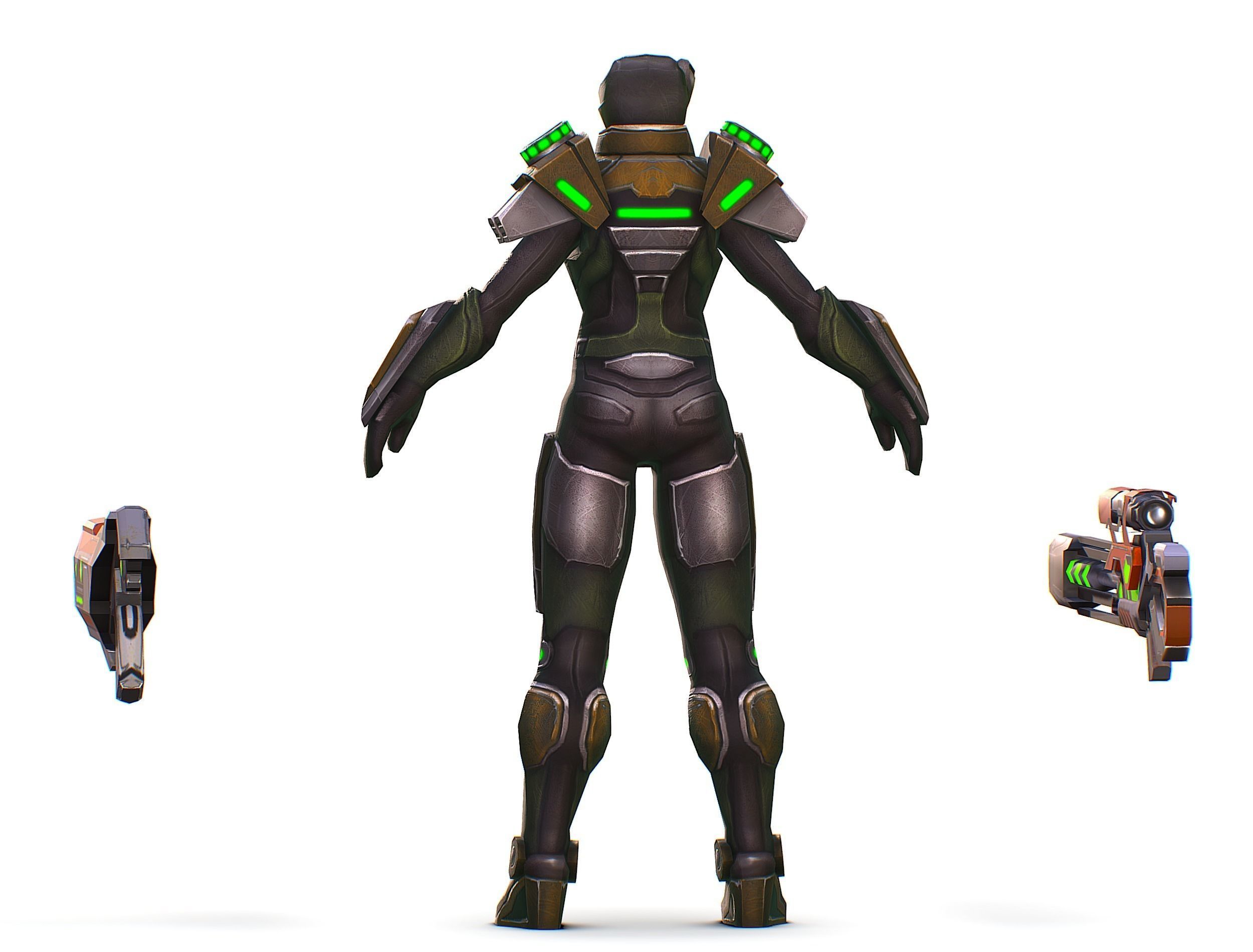 Sci-Fi Woman Cyborg Drone Sniper Female Soldier Low-poly 3D model_11