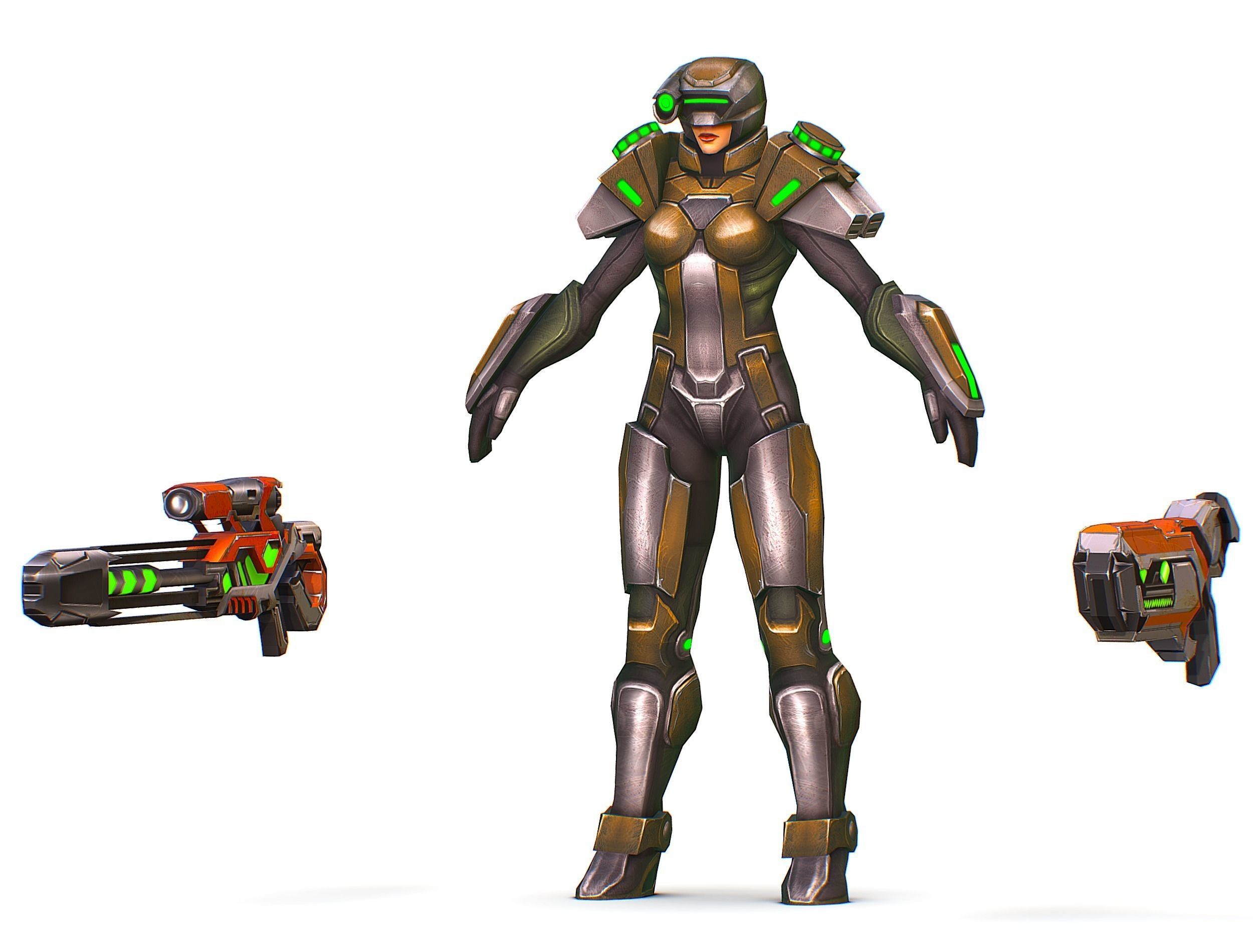 Sci-Fi Woman Cyborg Drone Sniper Female Soldier Low-poly 3D model_21