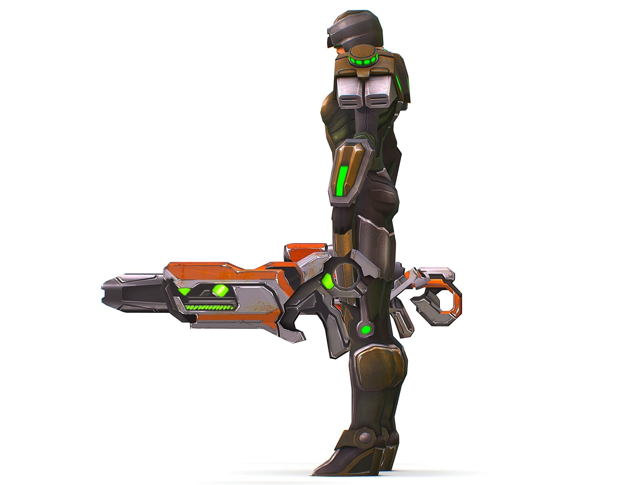 Sci-Fi Woman Cyborg Drone Sniper Female Soldier Low-poly 3D model_16