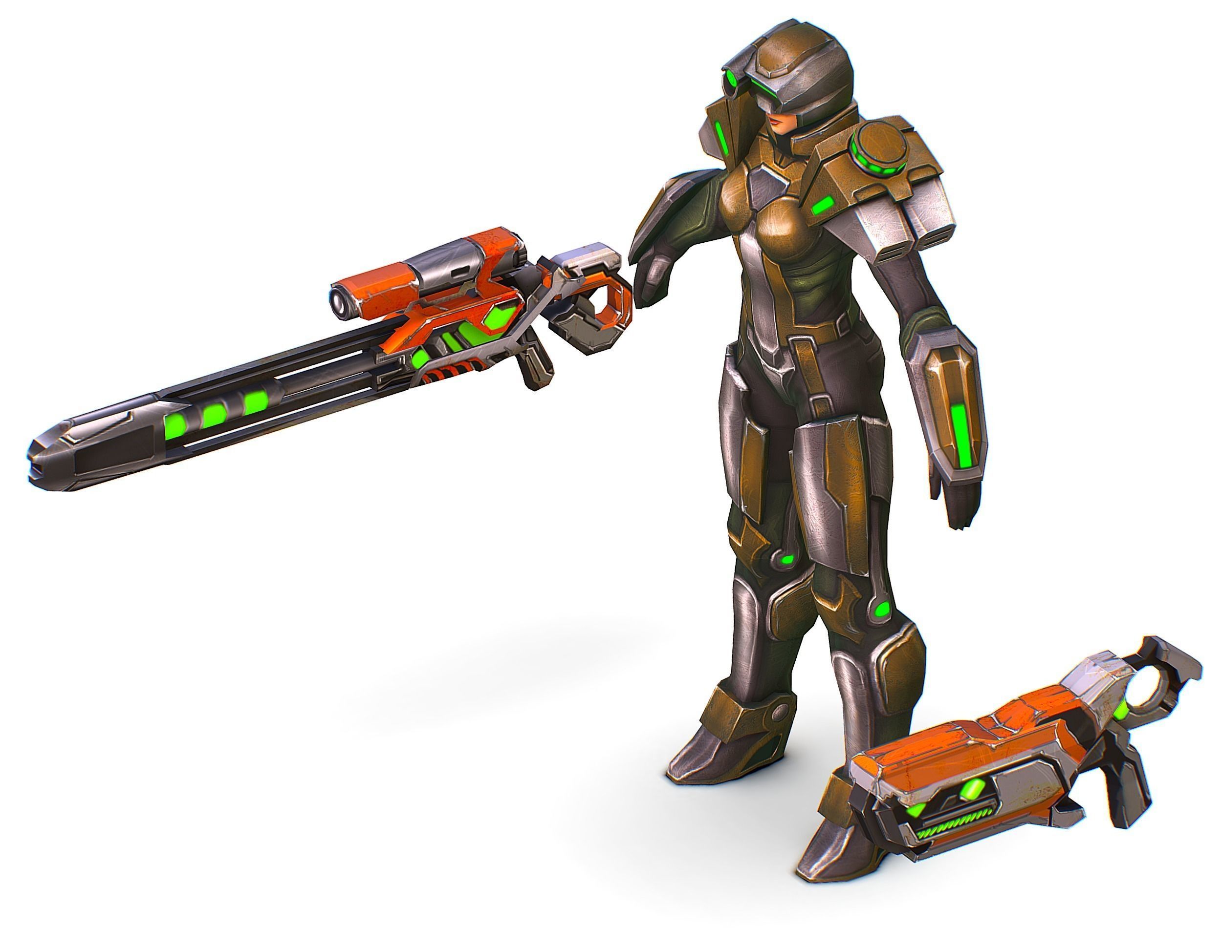 Sci-Fi Woman Cyborg Drone Sniper Female Soldier Low-poly 3D model_37