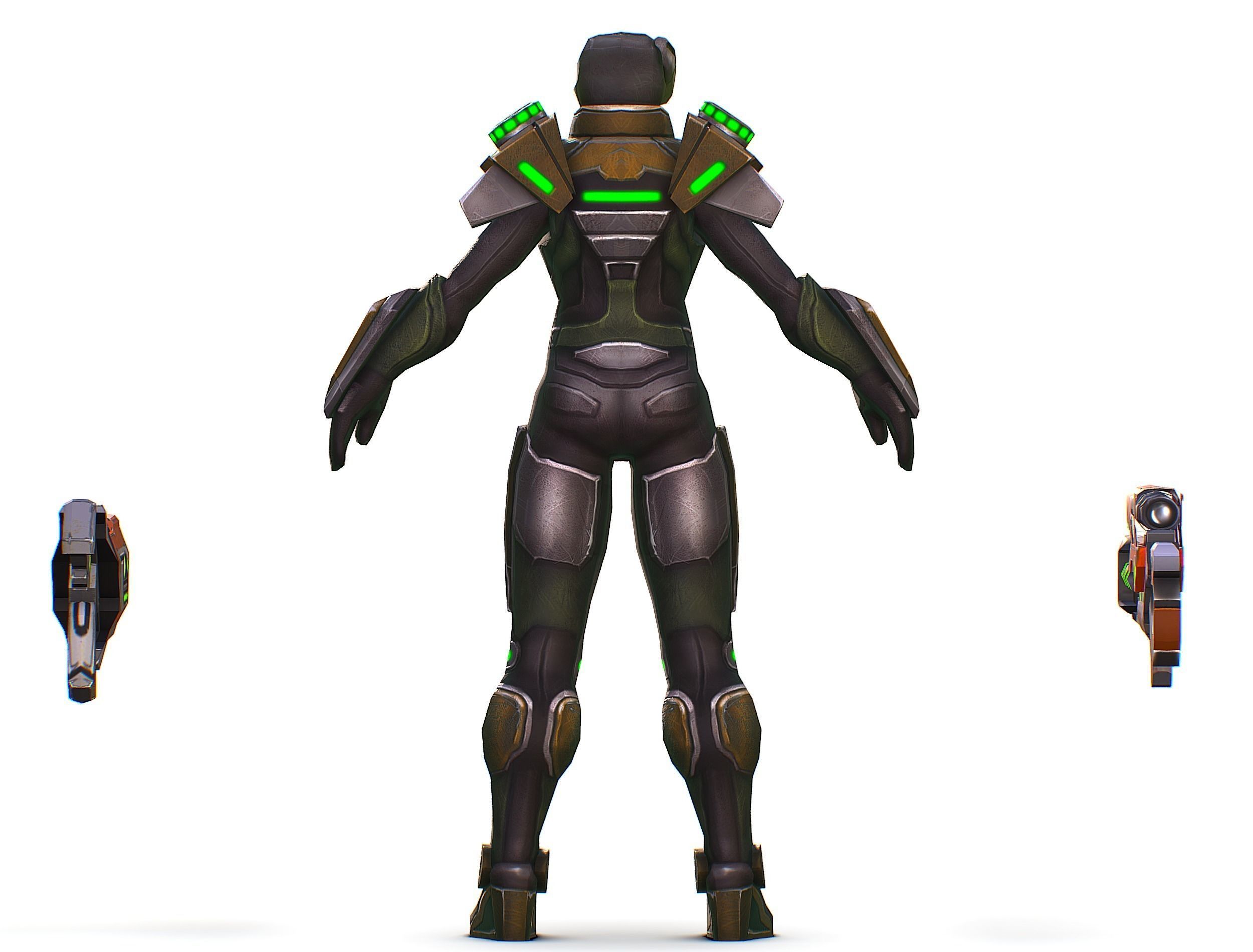 Sci-Fi Woman Cyborg Drone Sniper Female Soldier Low-poly 3D model_34