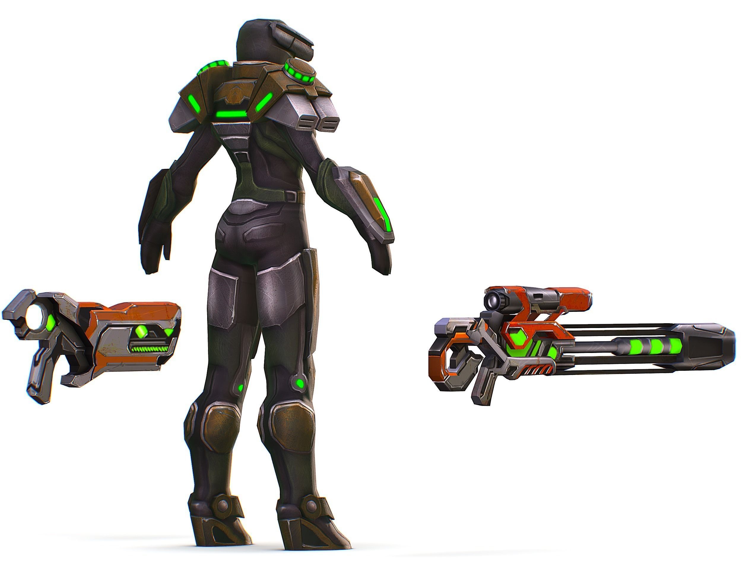 Sci-Fi Woman Cyborg Drone Sniper Female Soldier Low-poly 3D model_8