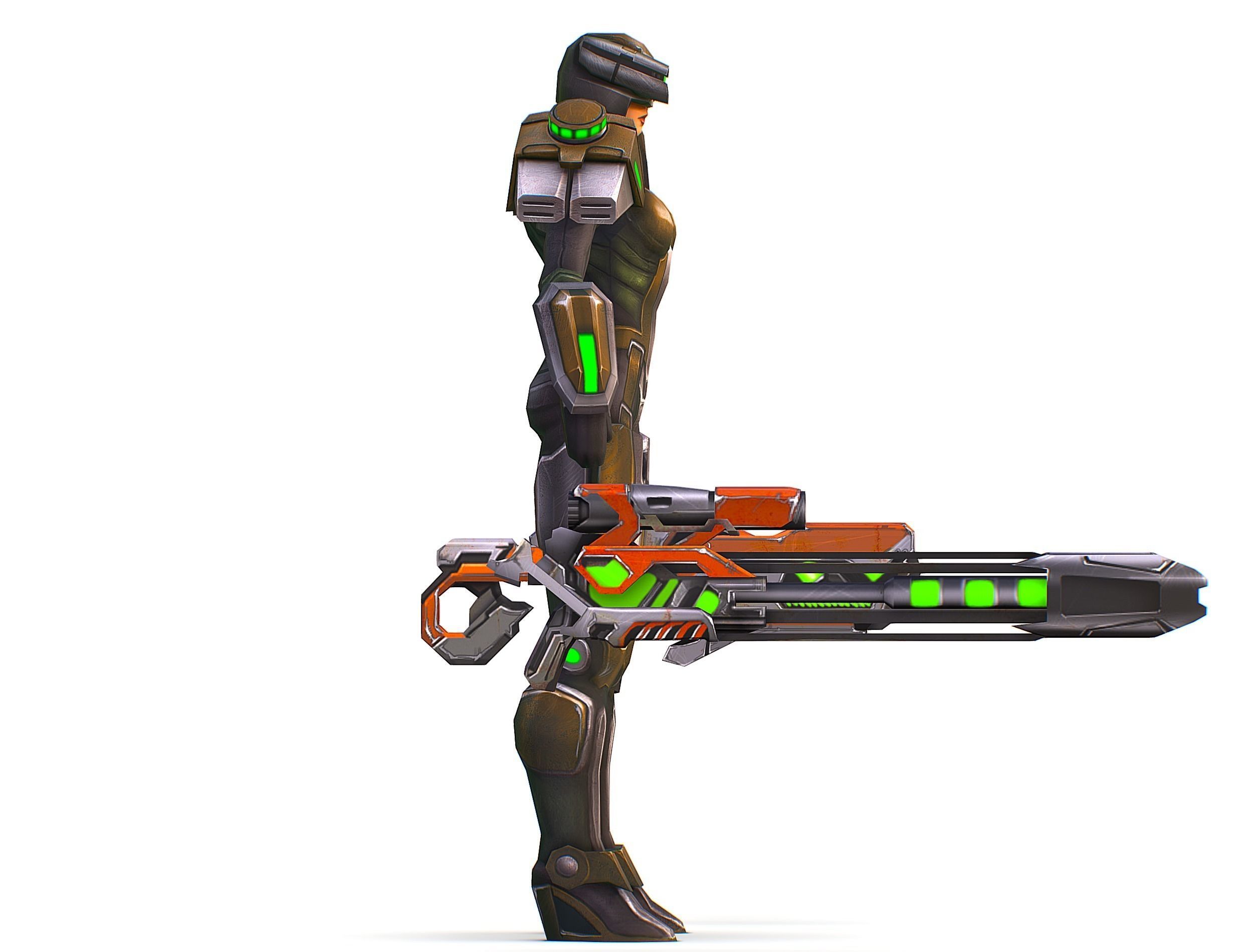 Sci-Fi Woman Cyborg Drone Sniper Female Soldier Low-poly 3D model_33