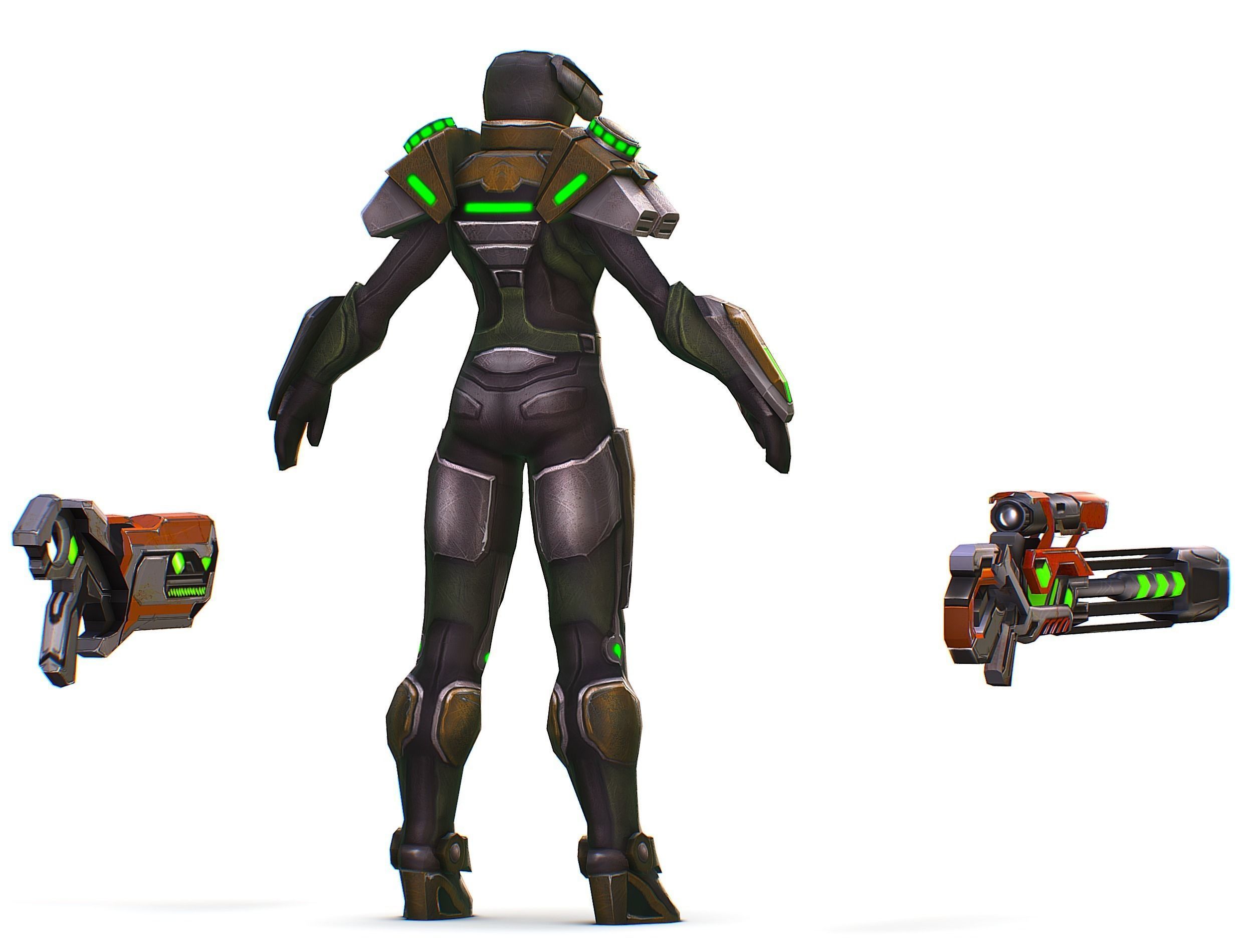 Sci-Fi Woman Cyborg Drone Sniper Female Soldier Low-poly 3D model_9