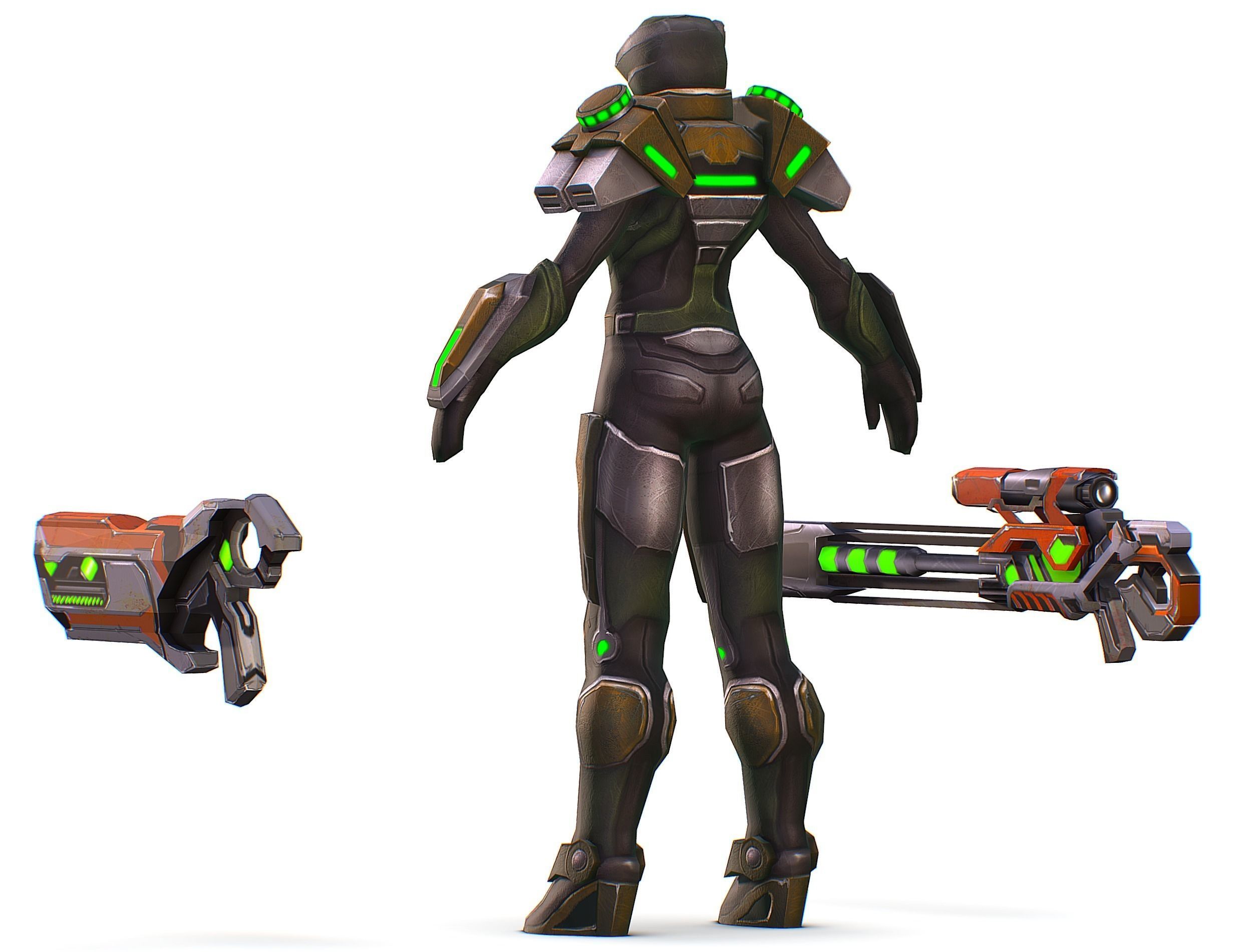 Sci-Fi Woman Cyborg Drone Sniper Female Soldier Low-poly 3D model_13