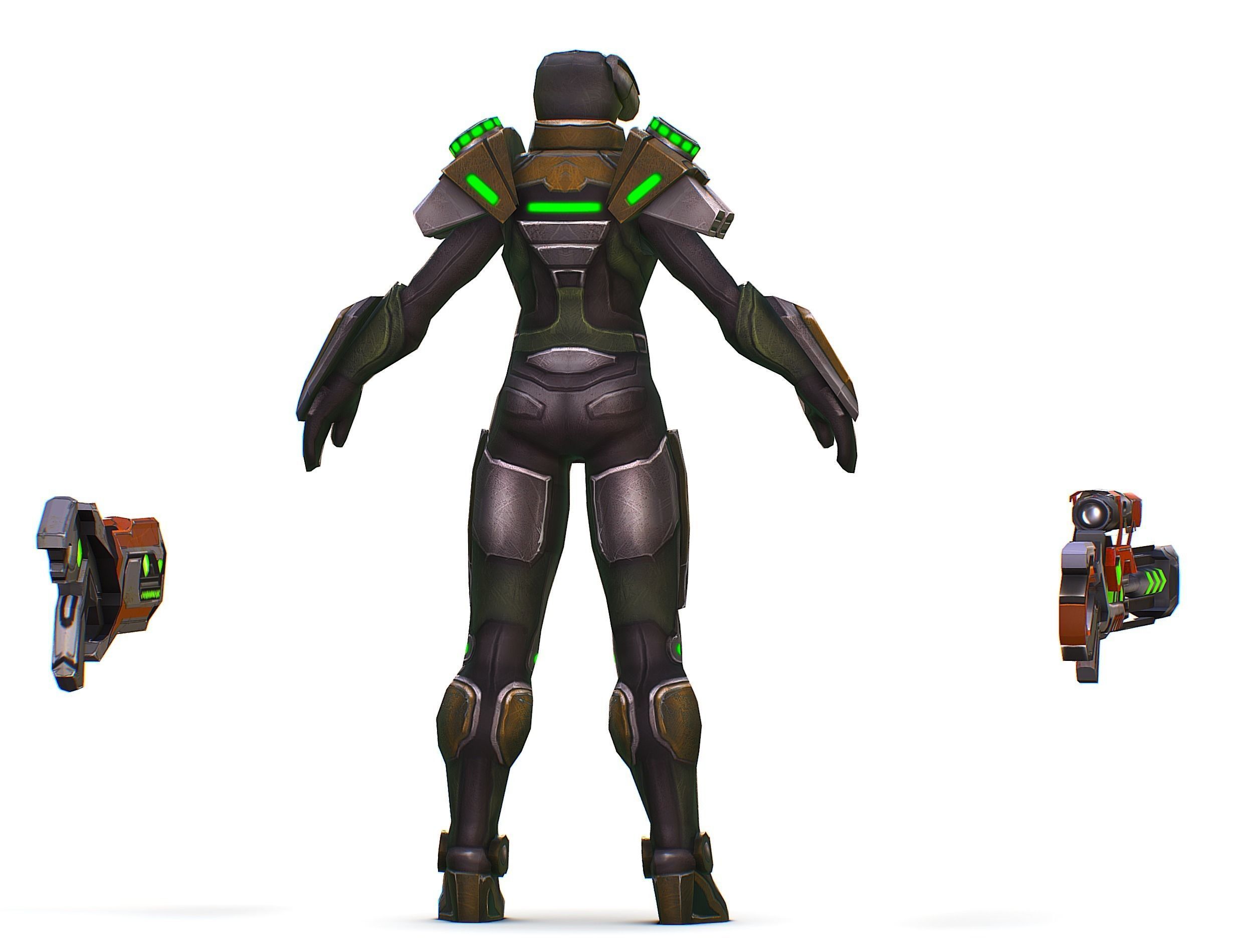 Sci-Fi Woman Cyborg Drone Sniper Female Soldier Low-poly 3D model_10