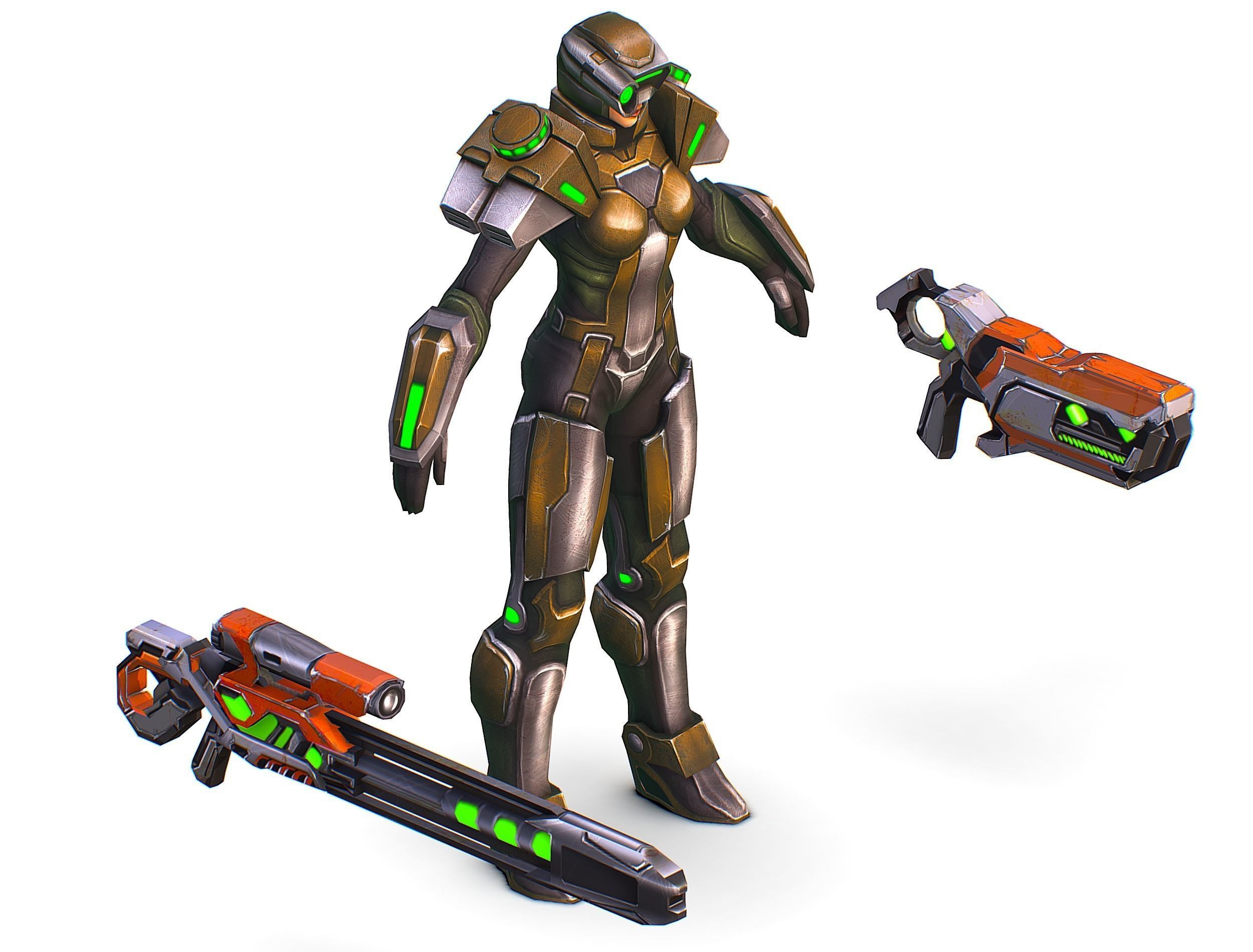 Sci-Fi Woman Cyborg Drone Sniper Female Soldier Low-poly 3D model_36