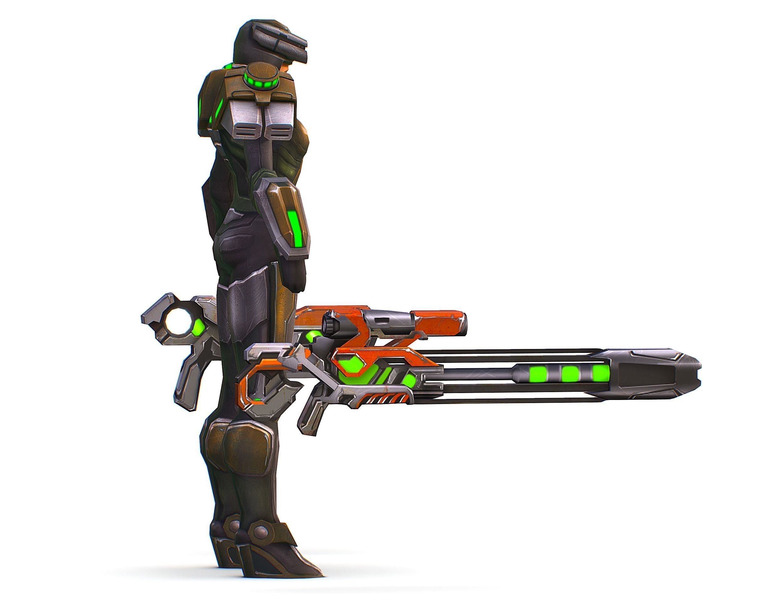 Sci-Fi Woman Cyborg Drone Sniper Female Soldier Low-poly 3D model_6