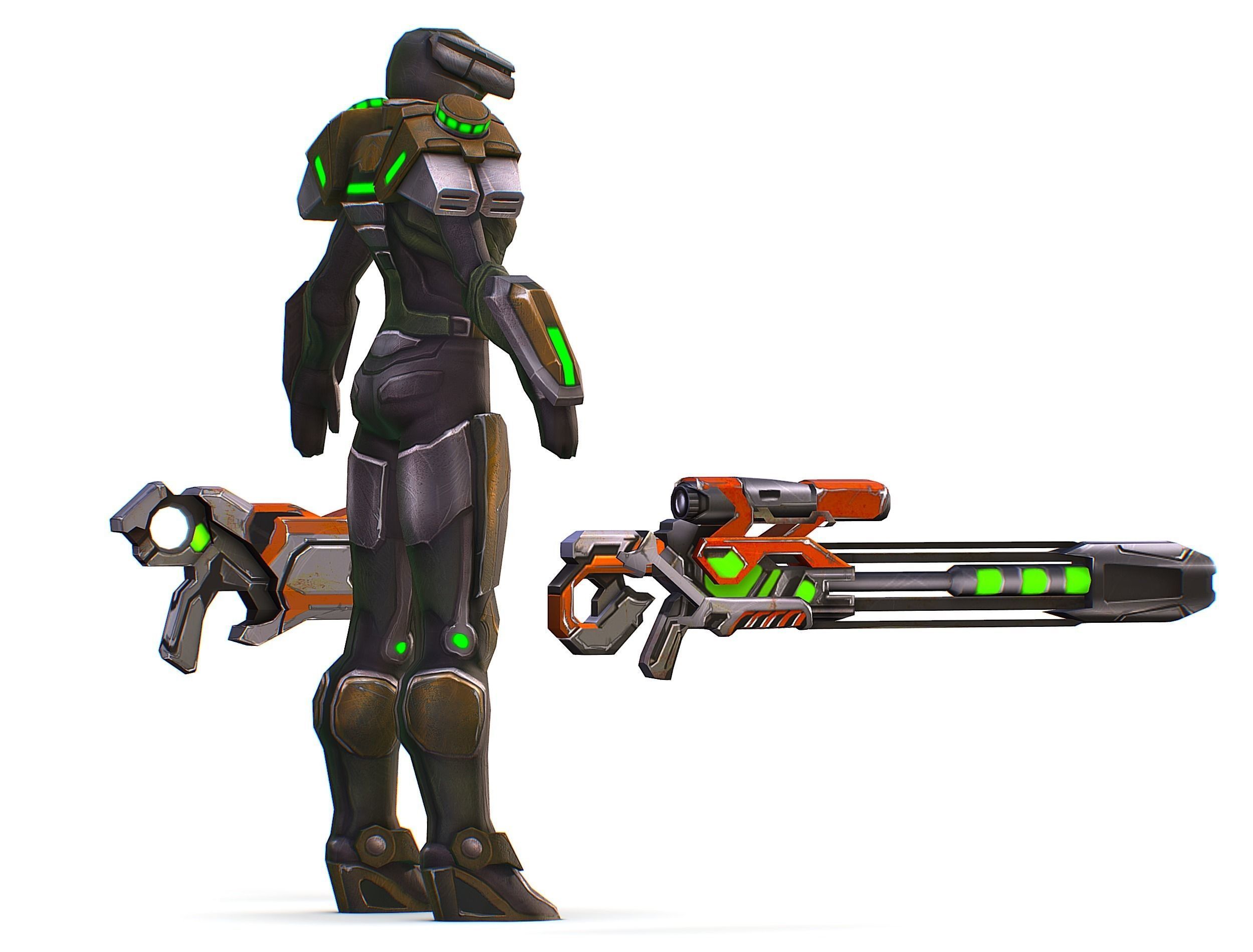 Sci-Fi Woman Cyborg Drone Sniper Female Soldier Low-poly 3D model_7