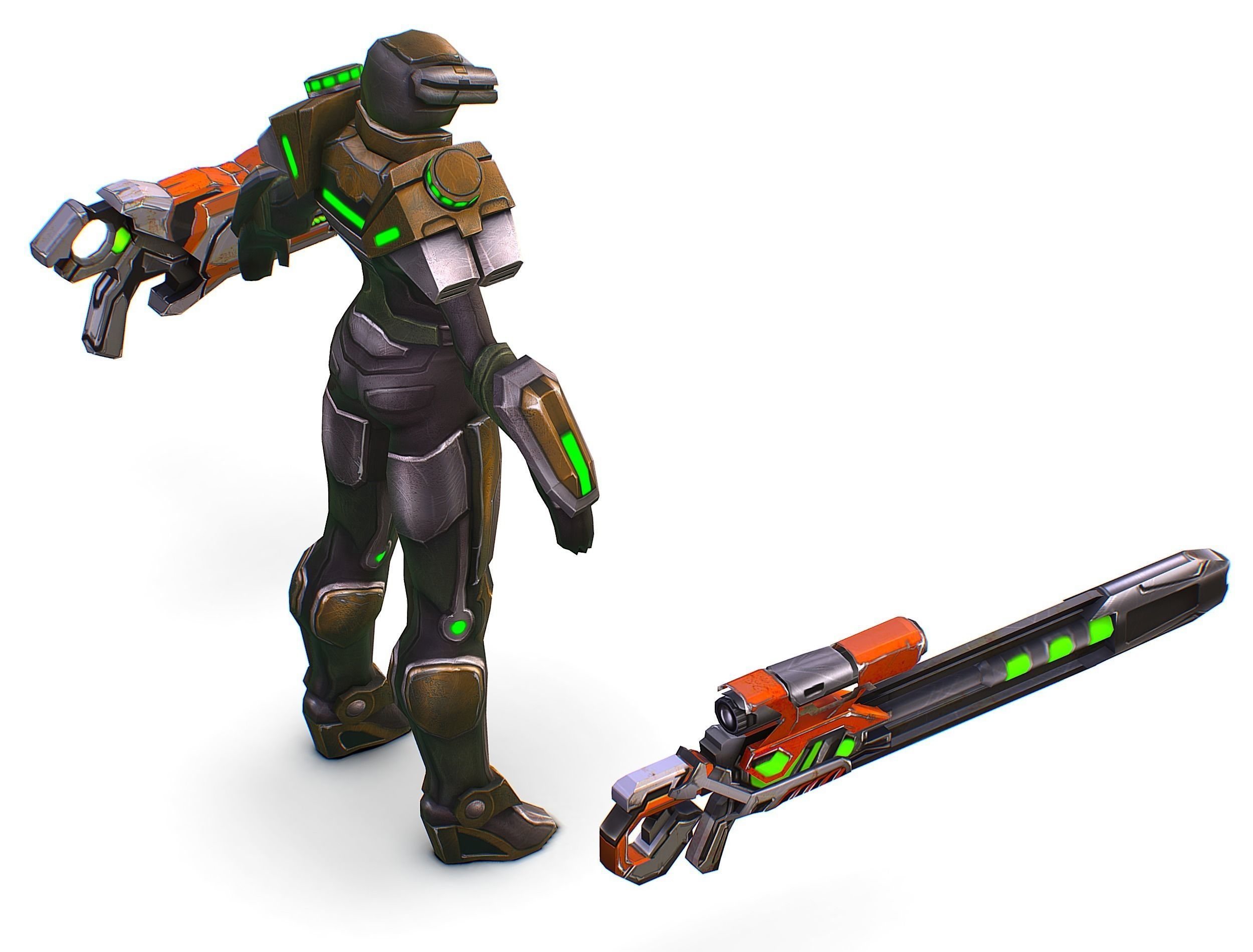 Sci-Fi Woman Cyborg Drone Sniper Female Soldier Low-poly 3D model_39