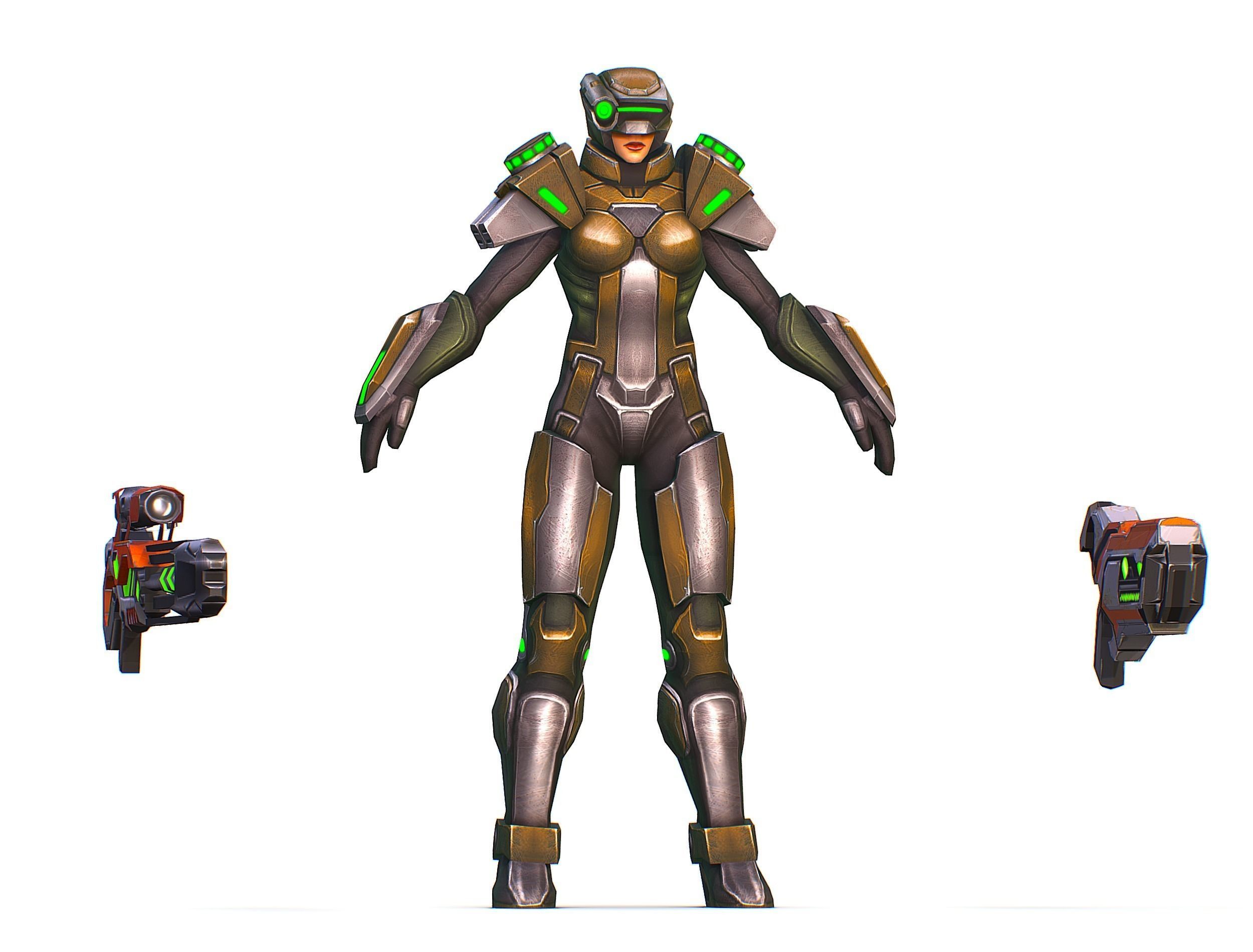 Sci-Fi Woman Cyborg Drone Sniper Female Soldier Low-poly 3D model_23