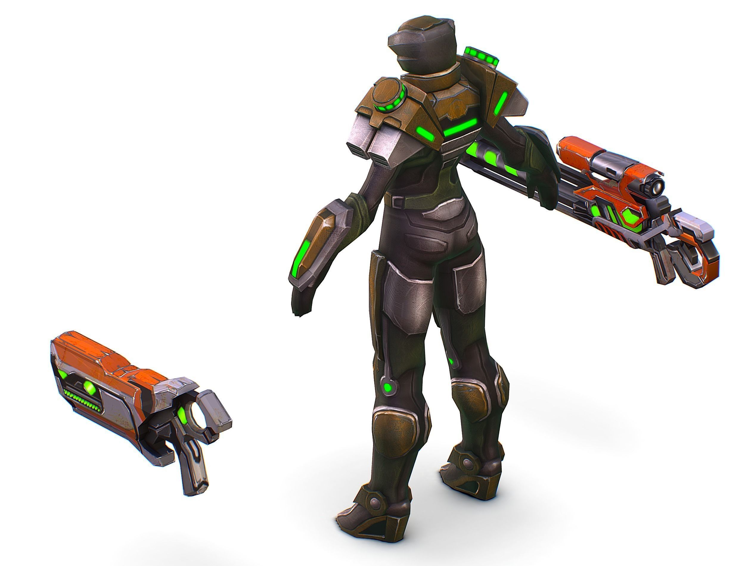 Sci-Fi Woman Cyborg Drone Sniper Female Soldier Low-poly 3D model_38