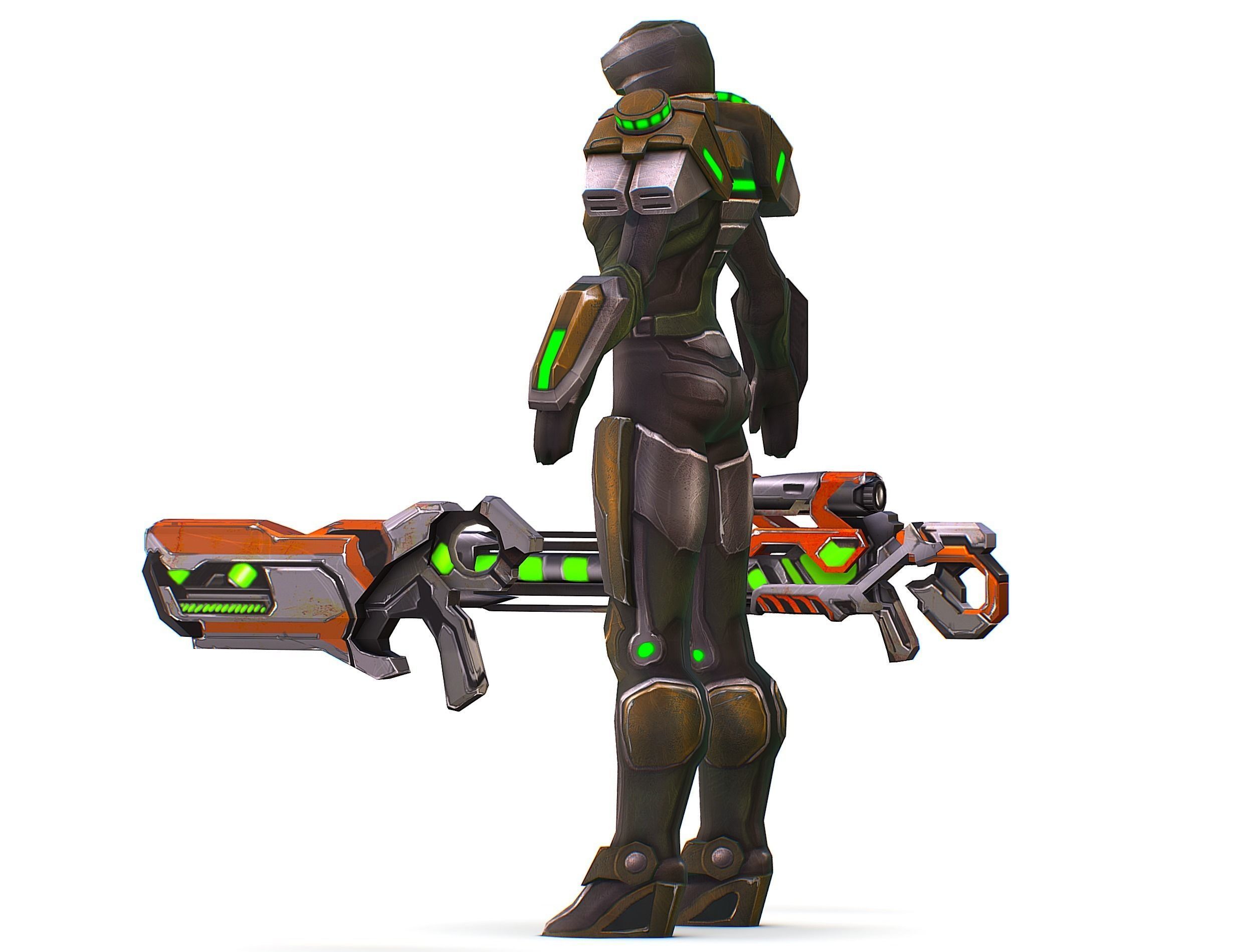 Sci-Fi Woman Cyborg Drone Sniper Female Soldier Low-poly 3D model_15