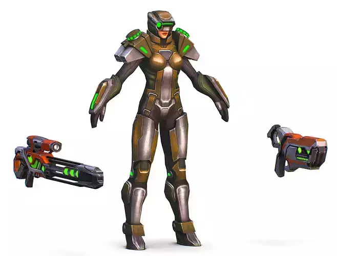Sci-Fi Woman Cyborg Drone Sniper Female Soldier Low-poly 3D model