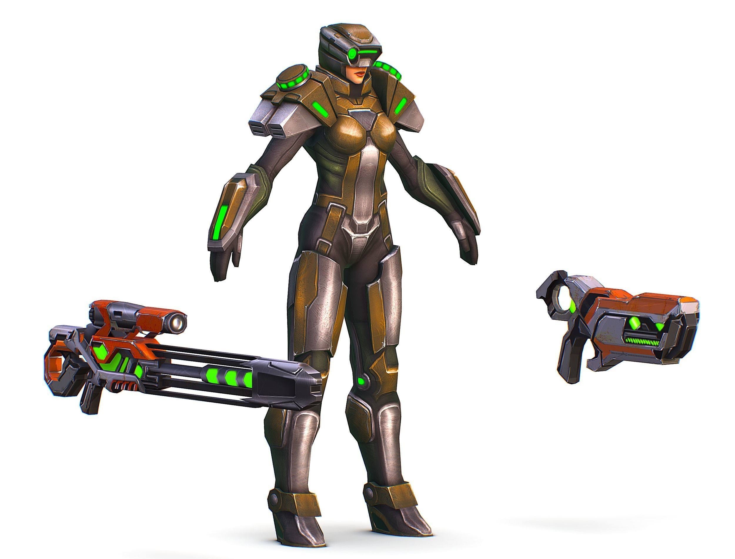 Sci-Fi Woman Cyborg Drone Sniper Female Soldier Low-poly 3D model_1