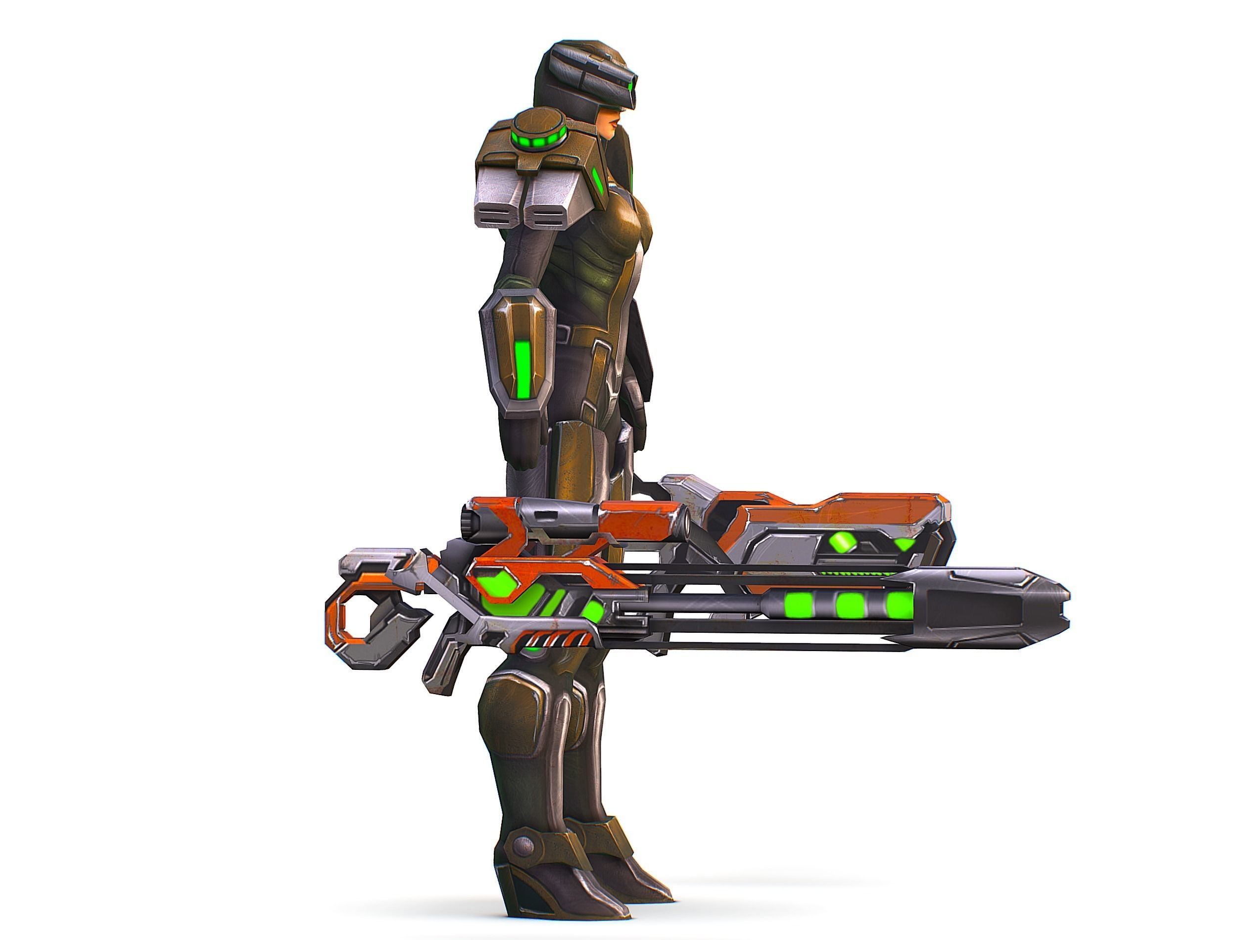 Sci-Fi Woman Cyborg Drone Sniper Female Soldier Low-poly 3D model_4