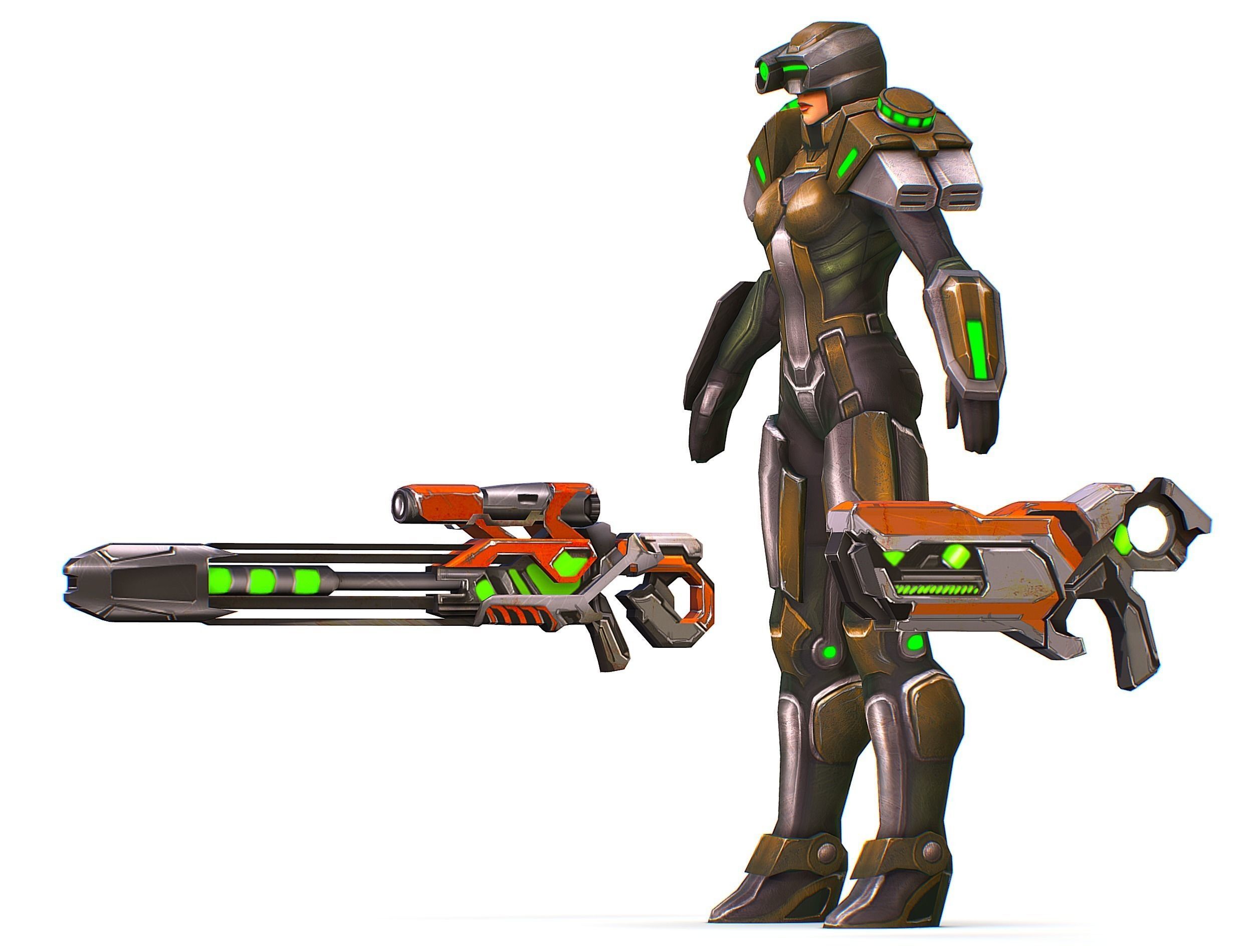 Sci-Fi Woman Cyborg Drone Sniper Female Soldier Low-poly 3D model_18