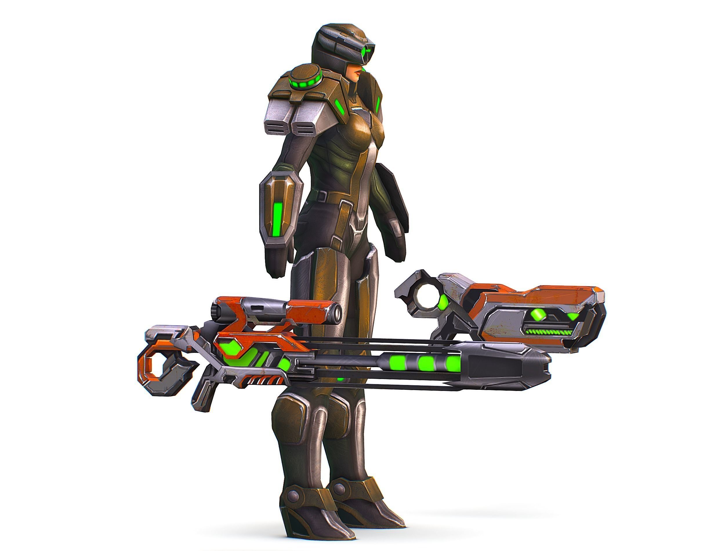Sci-Fi Woman Cyborg Drone Sniper Female Soldier Low-poly 3D model_3