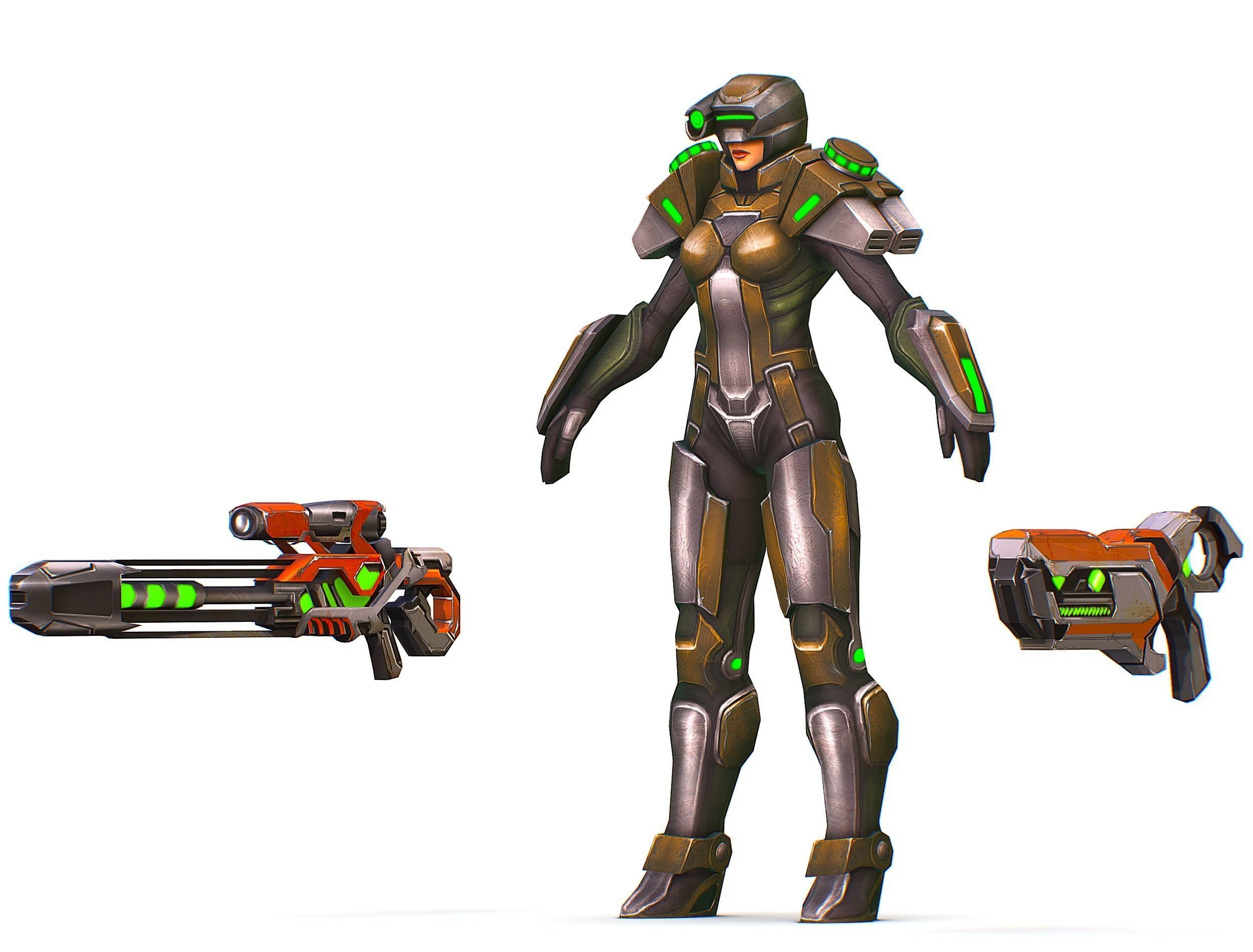Sci-Fi Woman Cyborg Drone Sniper Female Soldier Low-poly 3D model_20